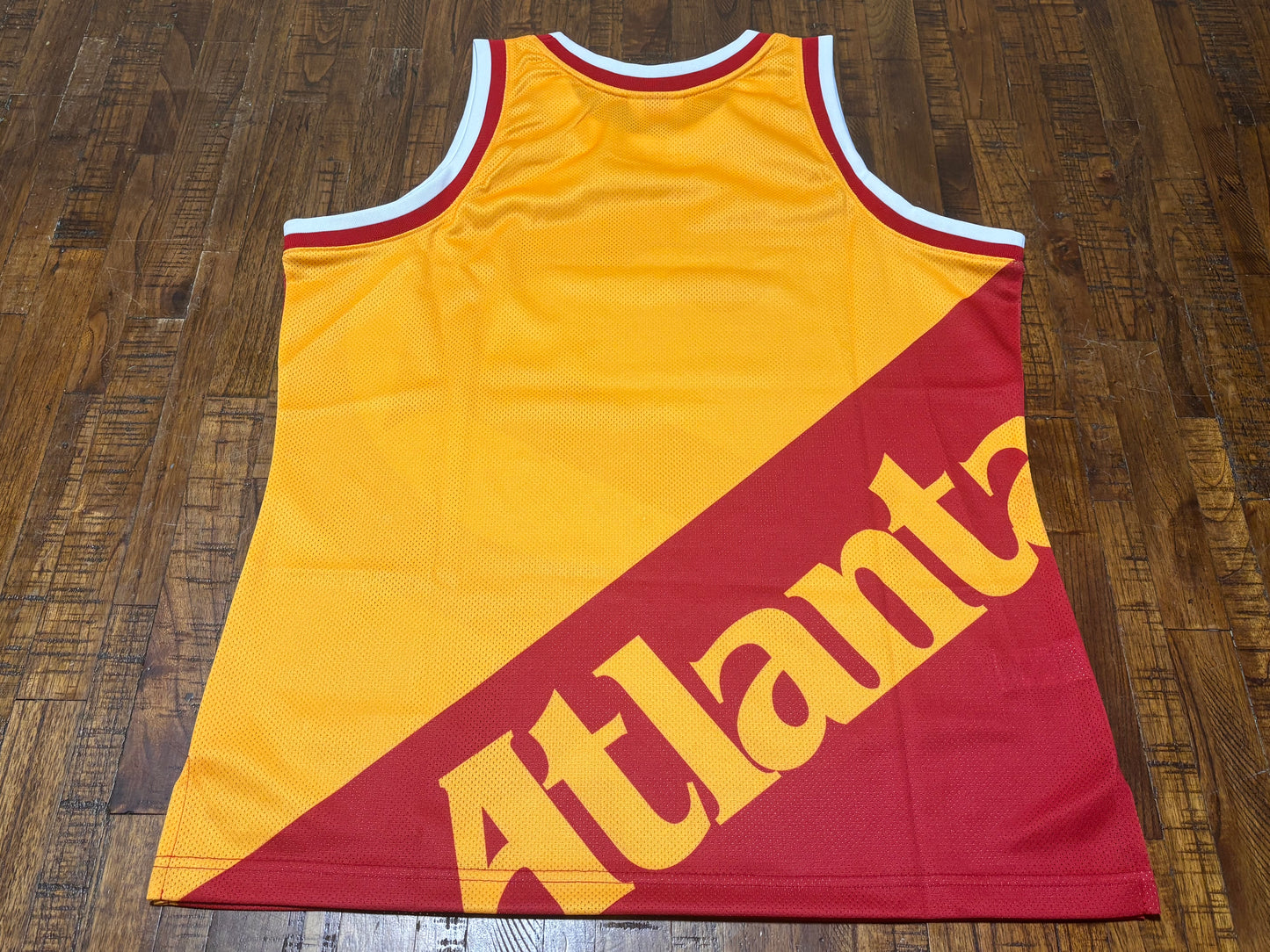 Atlanta Hawks Mitchell & Ness Hardwood Classic HWC NBA Retro Big Face 5.0 Fashion Jersey Red Yellow Men’s Large L New NWOT