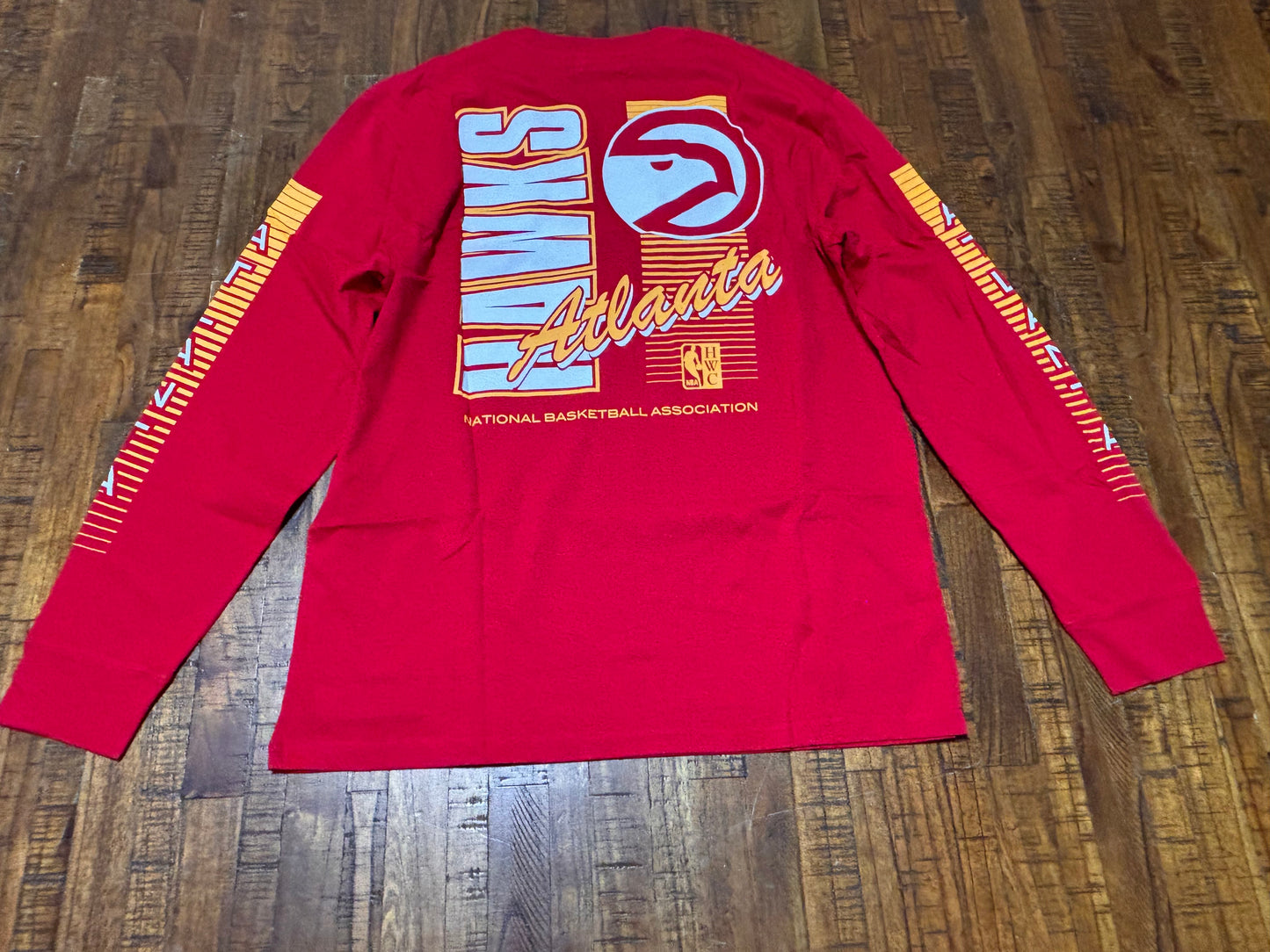 Atlanta Hawks Mitchell & Ness Hardwood Classic HWC NBA Retro All In Long Sleeve Shirt Red Men’s Large L New NWOT