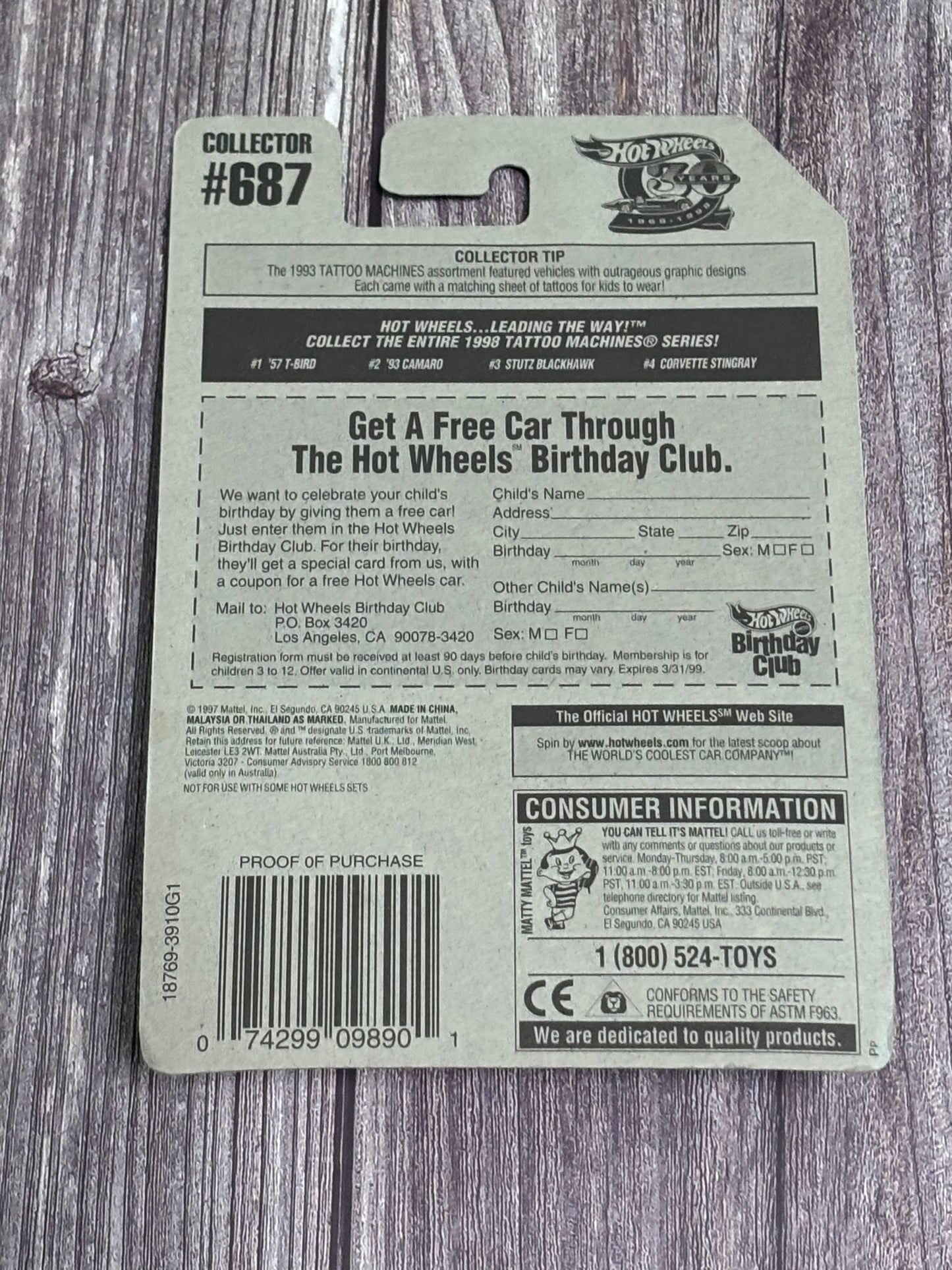 1998 Hot Wheels Tattoo Machines 3/4 Stutz Blackhawk #687 Purple