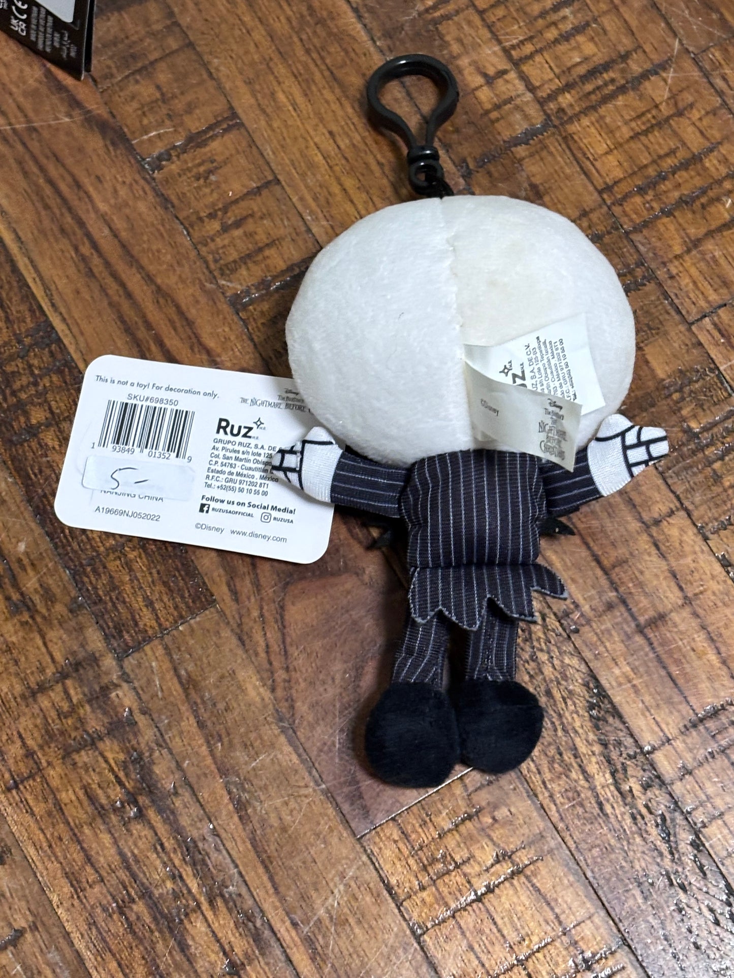 Nightmare Before Christmas Jack Skellington 6" Plush Key Clip Halloween Disney