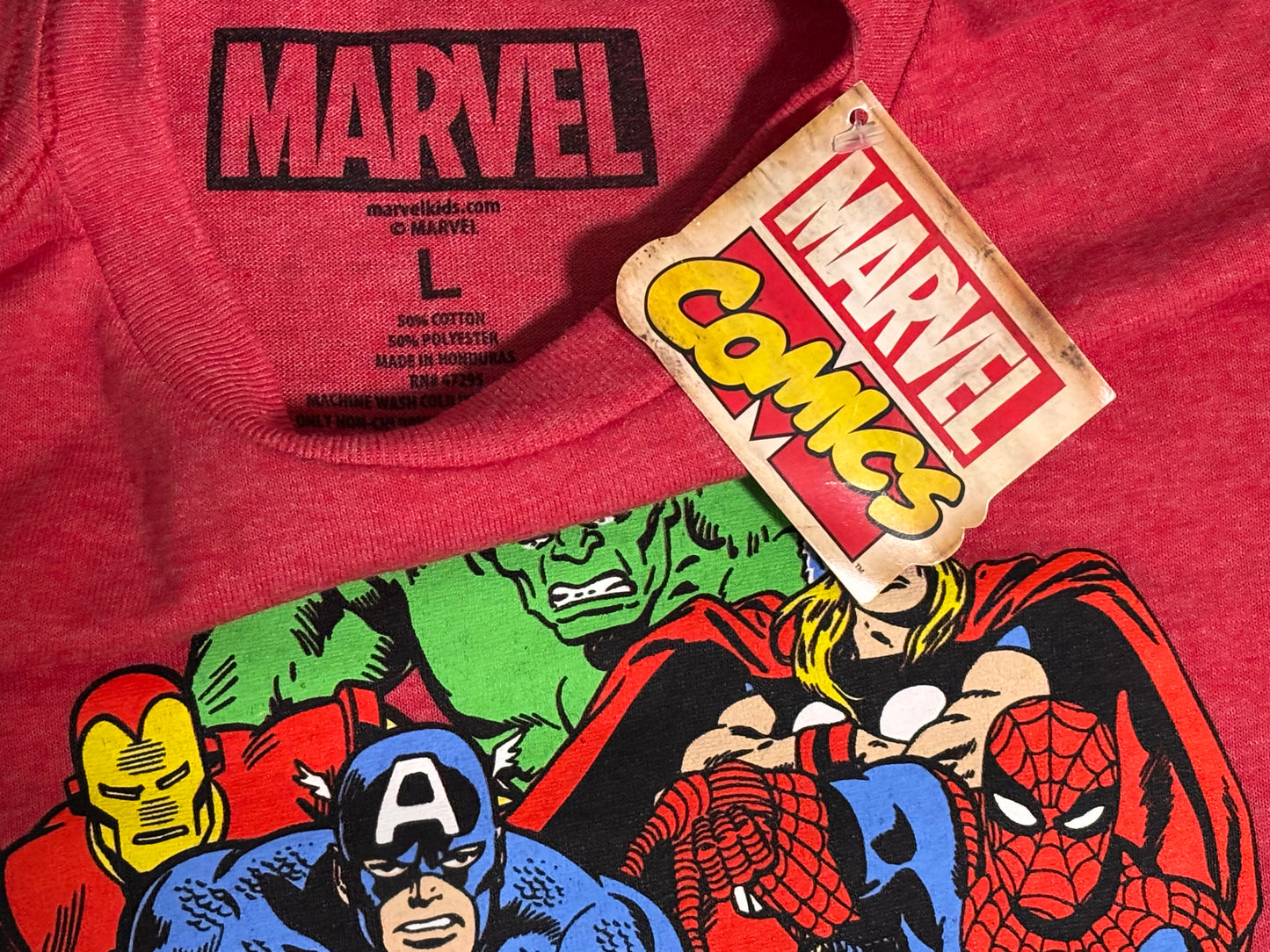 Marvel Kids Youth Boys Women #Heroes Red aj11Spider-Man Hulk Thor Captain America Iron Man T-Shirt Shirt L Large New NWT