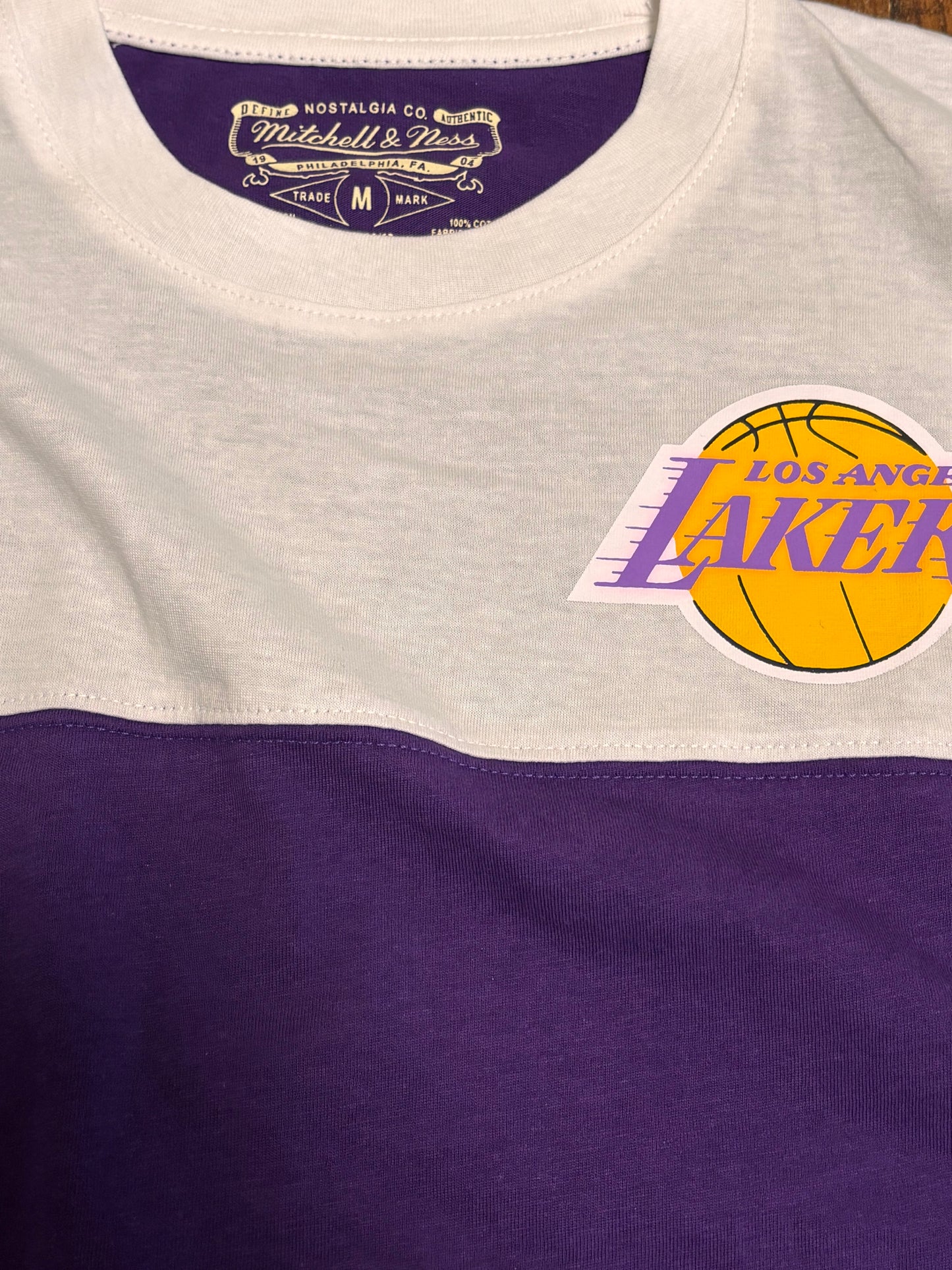 Los Angeles LA Lakers Mitchell & Ness Nba Retro Long Sleeve Shirt Purple Gold White Men Medium M New NWOT