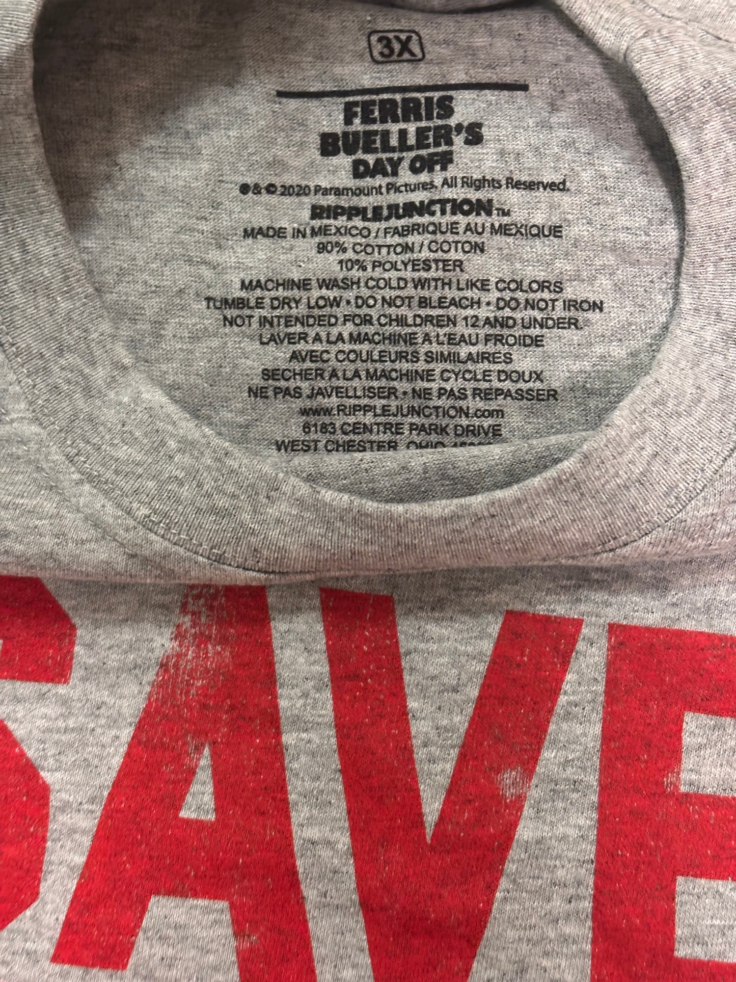 Ferris Bueller's Day Off Ripple Junction Mens Distressed Print Save Ferris T Shirt Red on Gray New NWOT 3XL Xtra Large