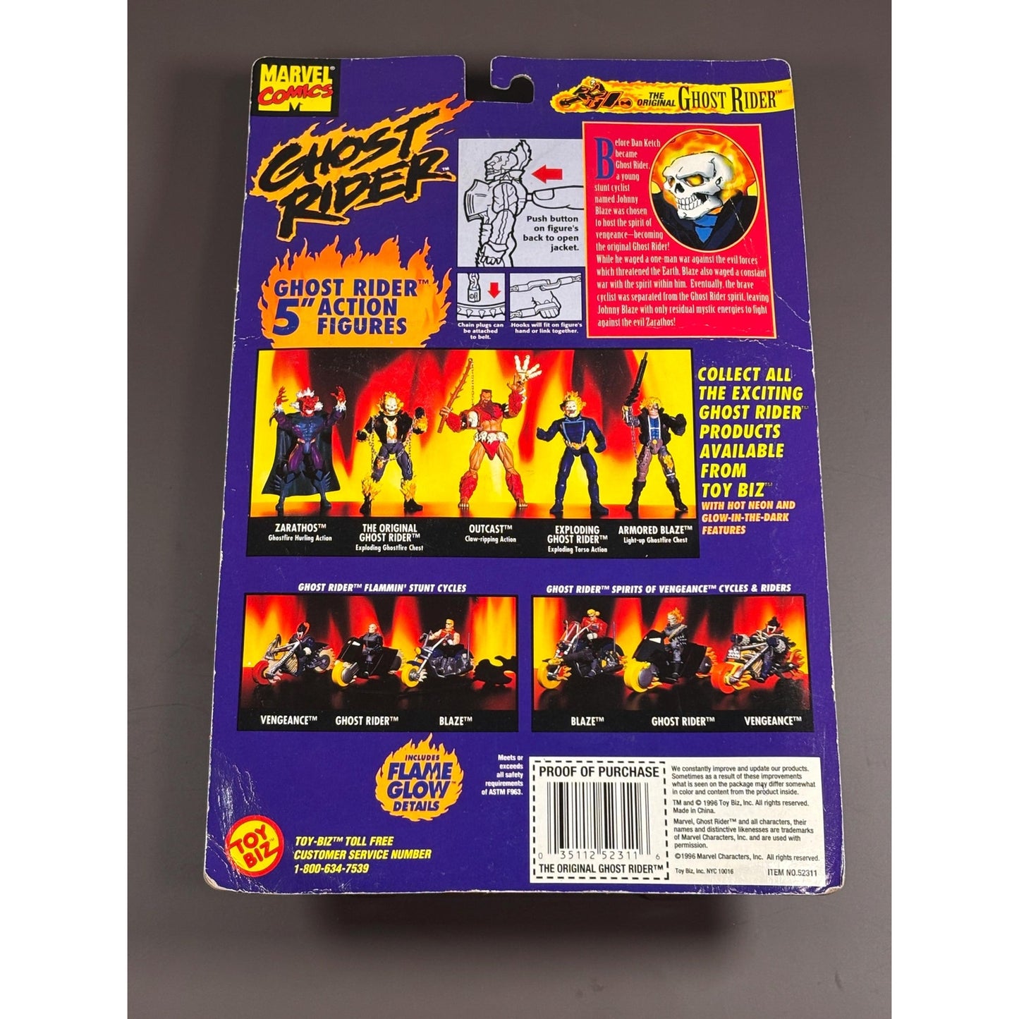 Vintage Ghost Rider Action Figure Exploding Ghostfire Chest Toybiz Marvel 1996