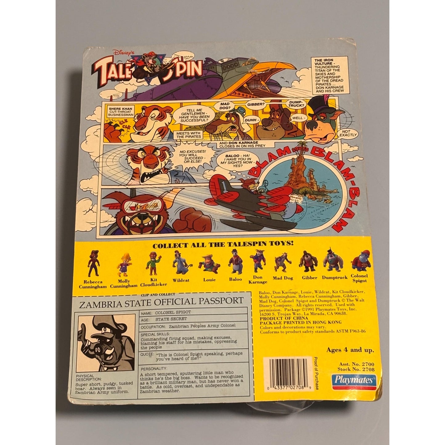 Tale Spin COLONEL SPIGOT Figure Disney Adventure Tales Playmates 1991 Vintage