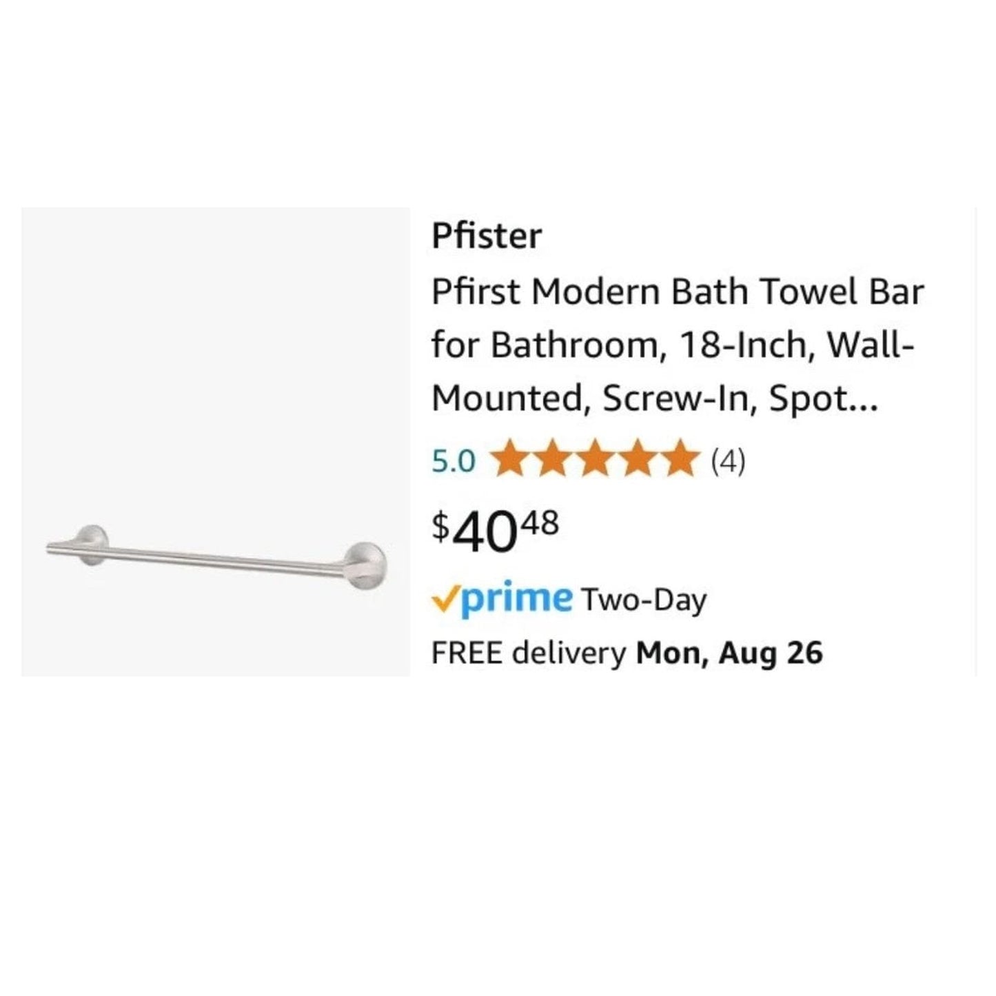 Pfister BTB-LR1GS Ladera 18-Inch Towel Bar in Spot Defense Brushed Nickel