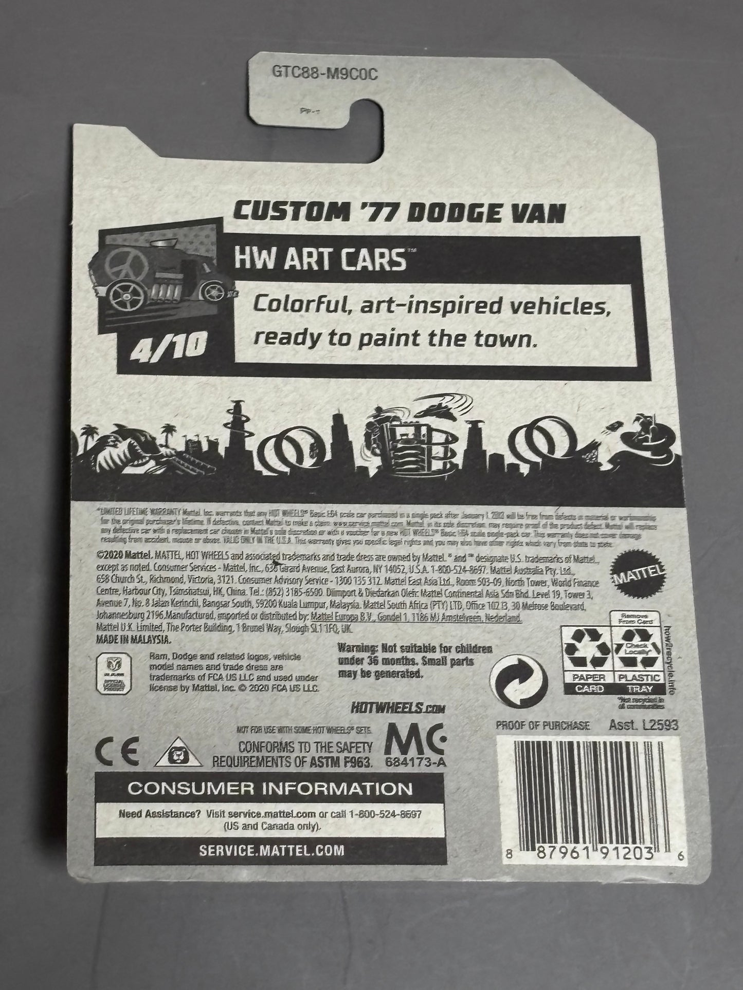 Treasure Hunt Hot Wheels Custom '77 Dodge Van Diecast White Red Blue 1:64 2020