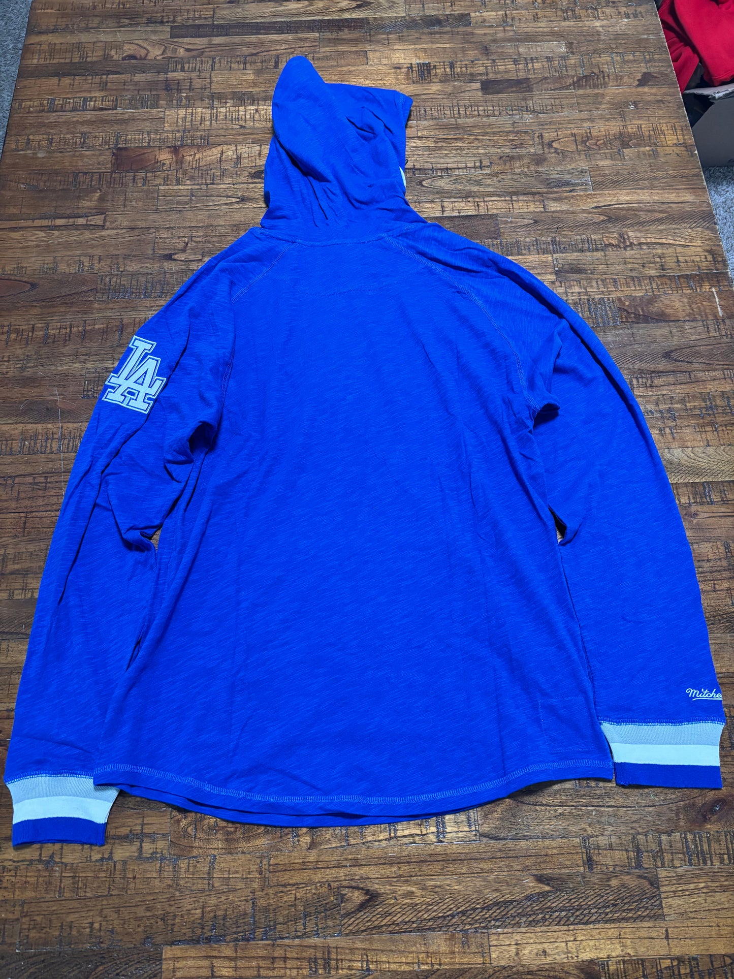 Los Angeles LA Dodgers Mitchell & Ness MLB Baseball Big Face Team Logo Legendary Slub Long Sleeve Shirt Sweater Hooded Hoodie Royal Blue White Mens Large L New NWOT
