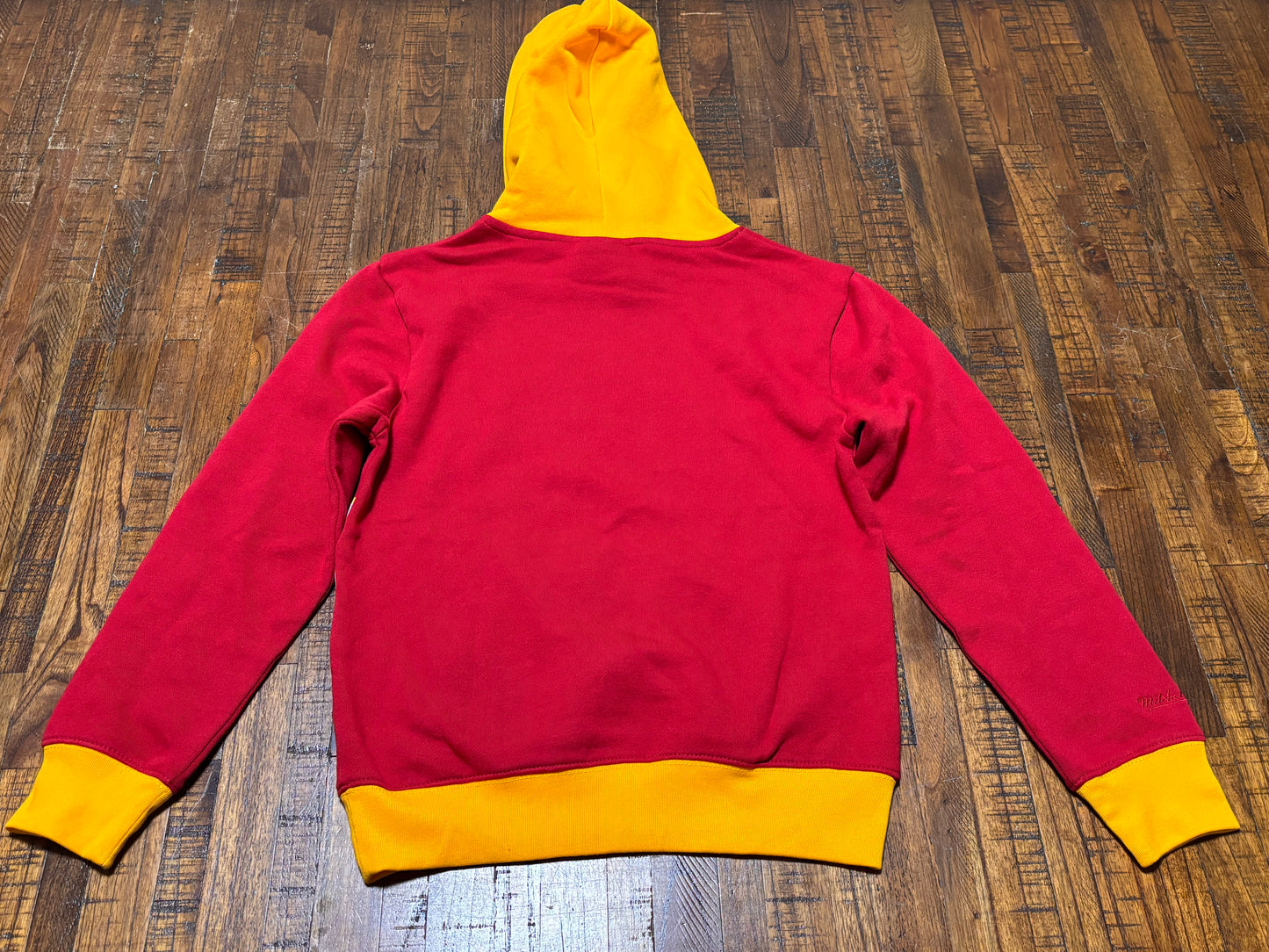 Atlanta Hawks Mitchell & Ness Hardwood Classic HWC NBA Retro Big Face 5.0 Fashion Pocket Hooded Hoodie Sweat Shirt Pullover Red Yellow Youth Kids Medium M 10-12 New NWOT