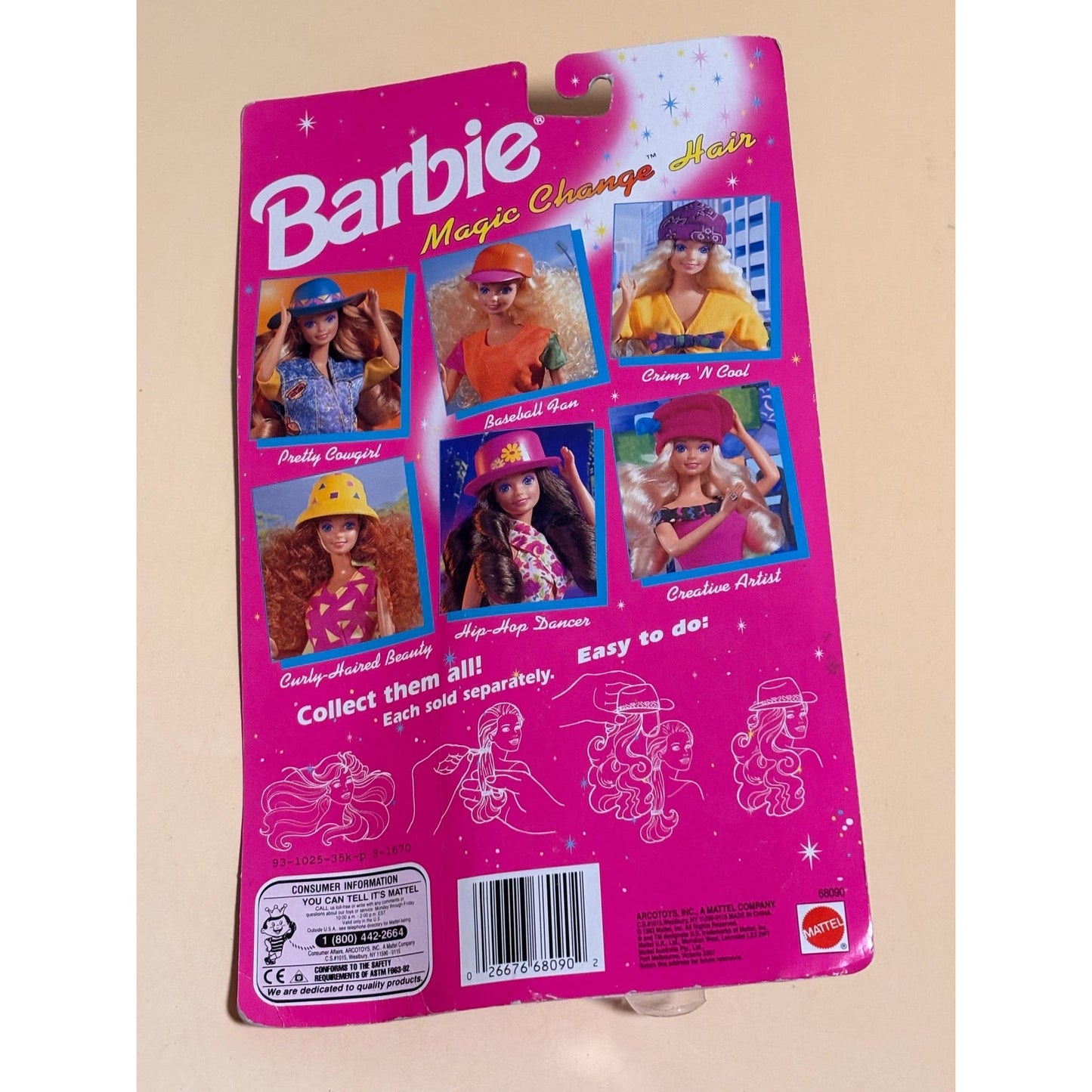 Vintage 1994 Barbie MAGIC CHANGE HAIR Wig Safari Hat Cap Red Auburn New #68090