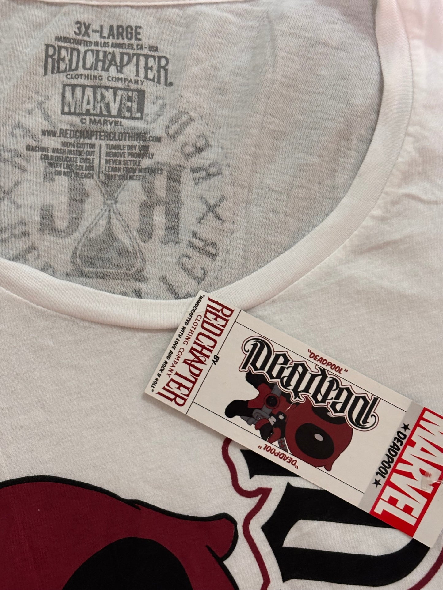 Deadpool Marvel Red Chapter White Womens Meme Shirt T-Shirt 3XL Xtra Large New NWT