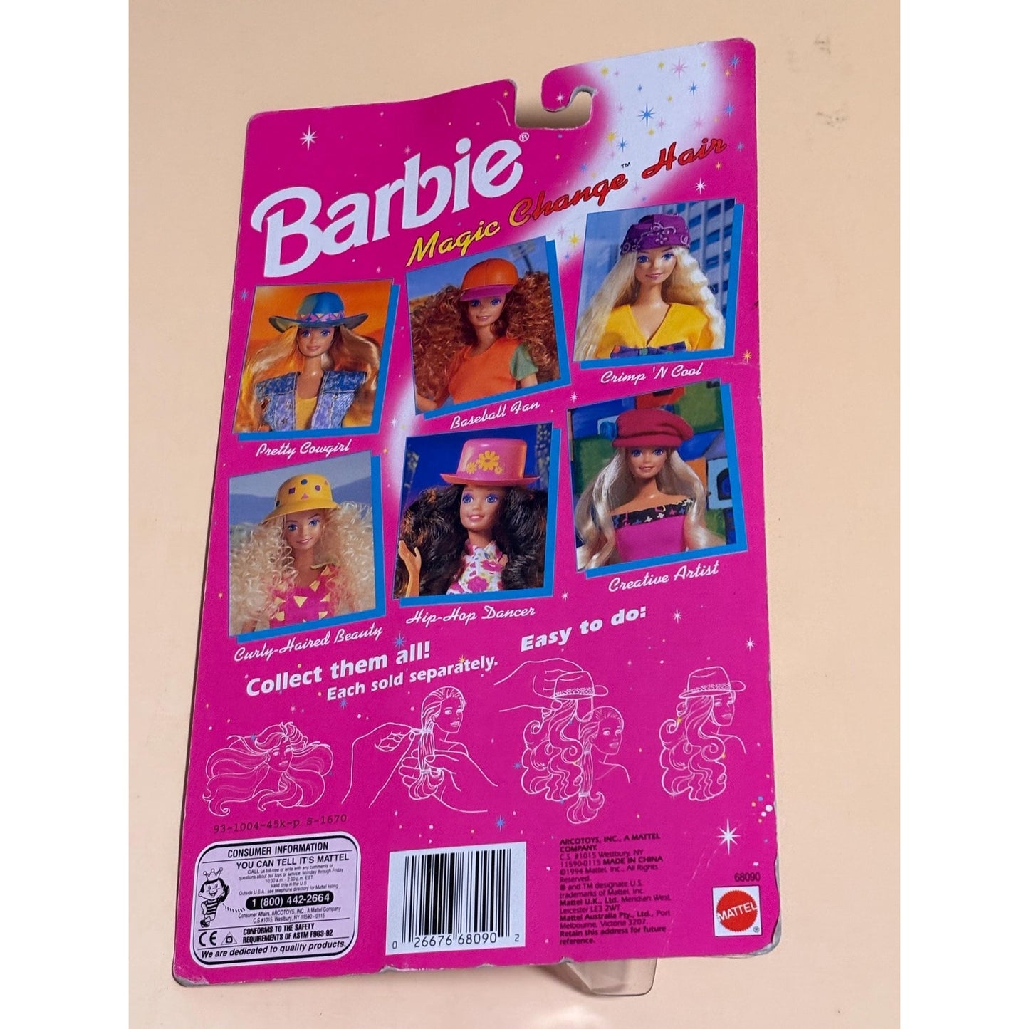 Barbie Magic Change Hair Blonde Pink Hat 68090 NIP 1993 Creative Artist