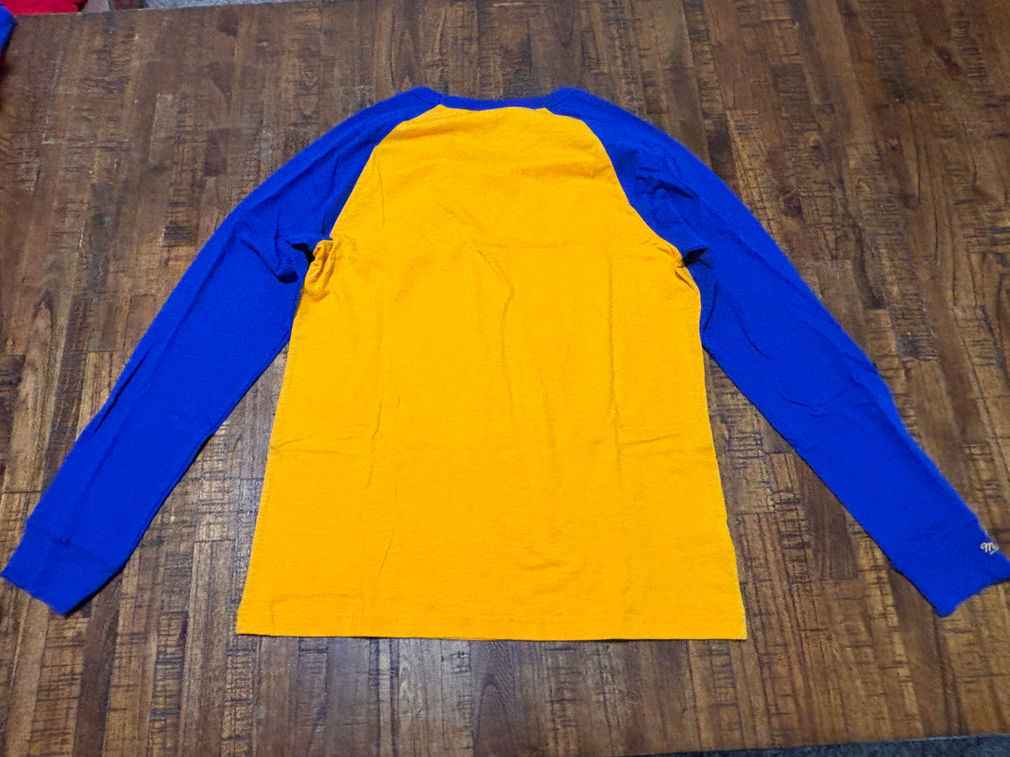 Saint Louis Los Angeles Rams Mitchell & Ness NFL Football Throwback Big Face Logo Team Origins Long Sleeve Pullover Shirt T-Shirt Gold Yellow Blue Men’s Large L New NWOT