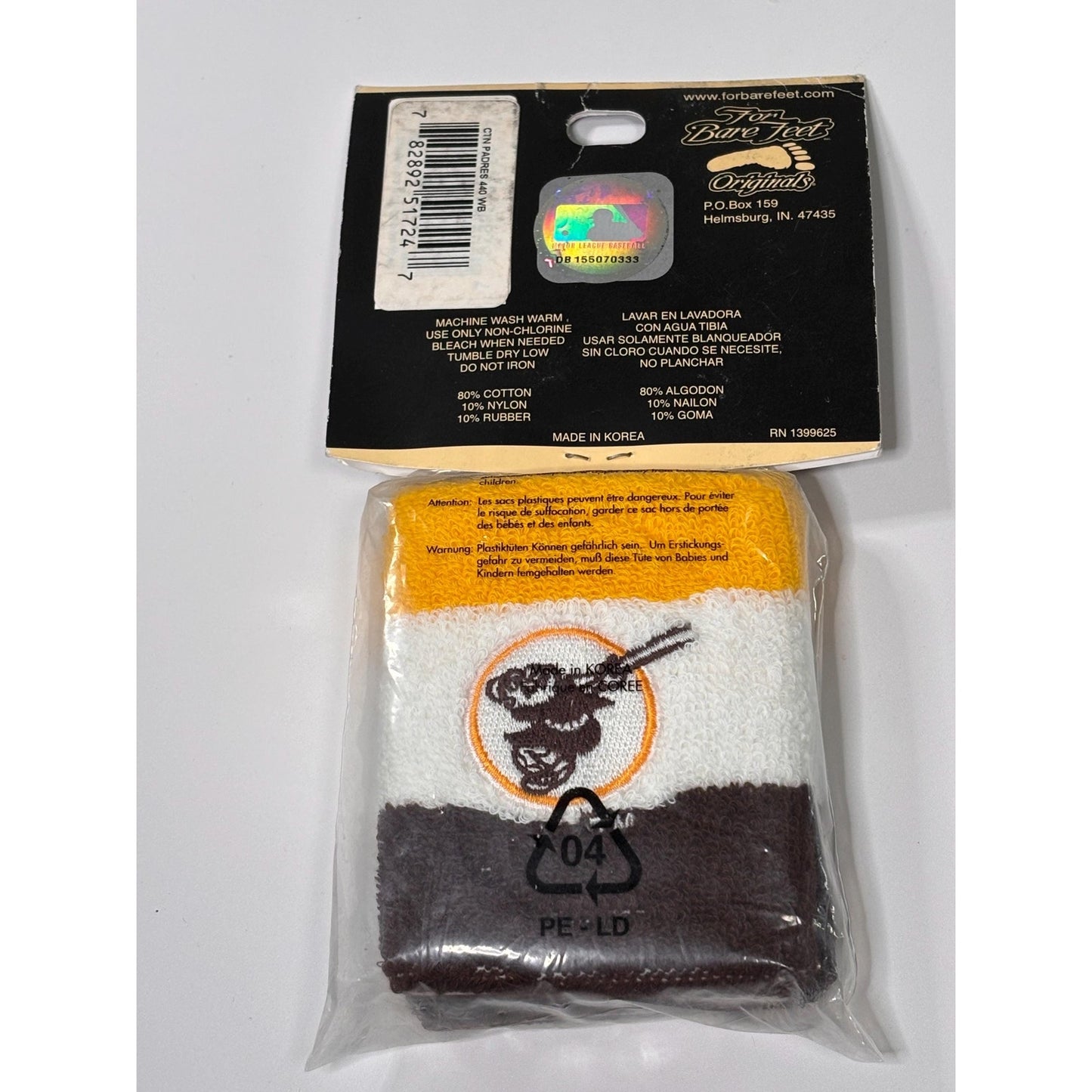 For Bare Feet San Diego Padres Cooperstown Collection 2 Wide Wristbands MLB