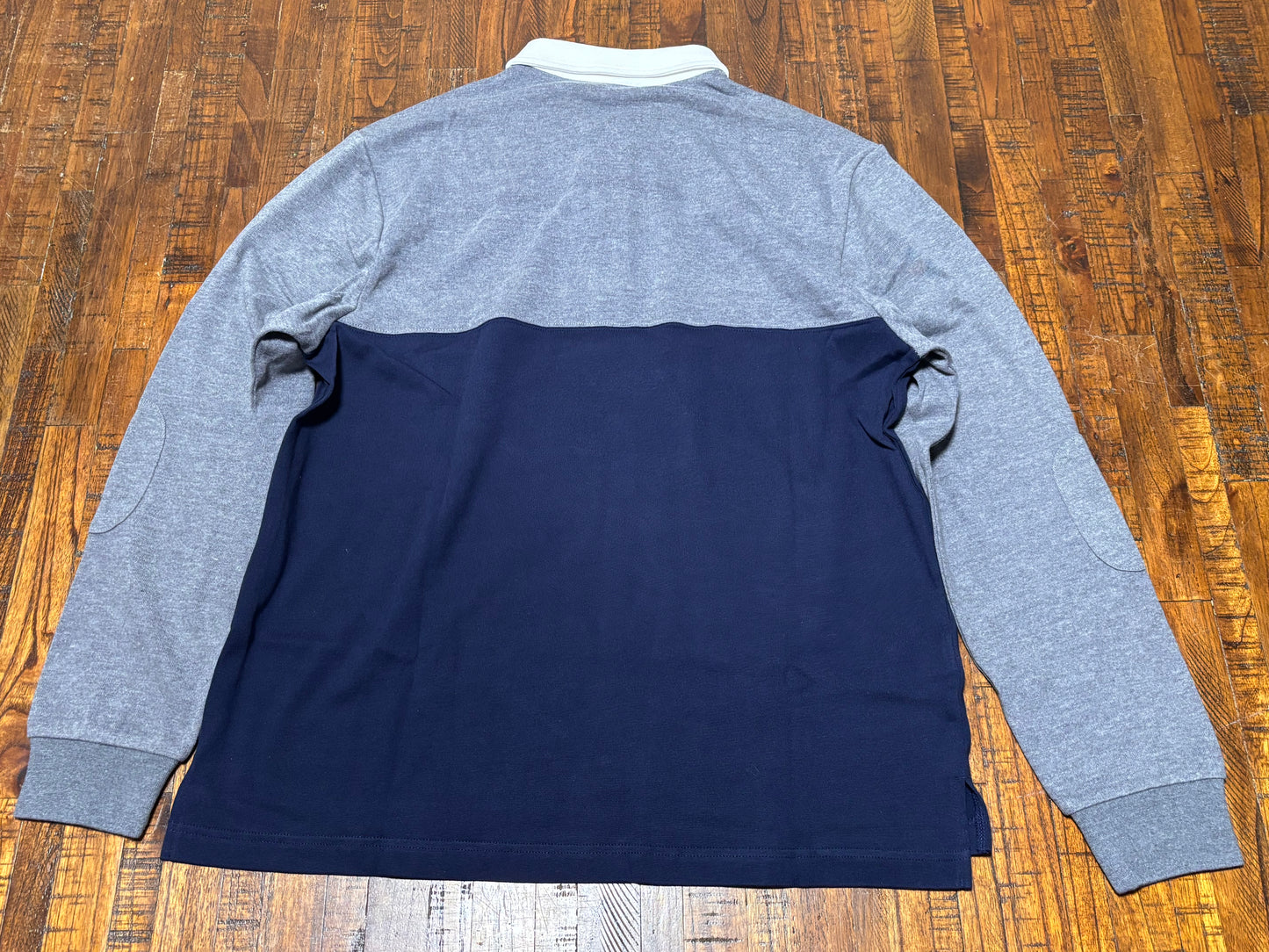 Mitchell & Ness Branded Sports Polo Rugby Blocked Long Sleeve Tee T Shirt Navy Blue Heather Gray Men’s Large L New NWT