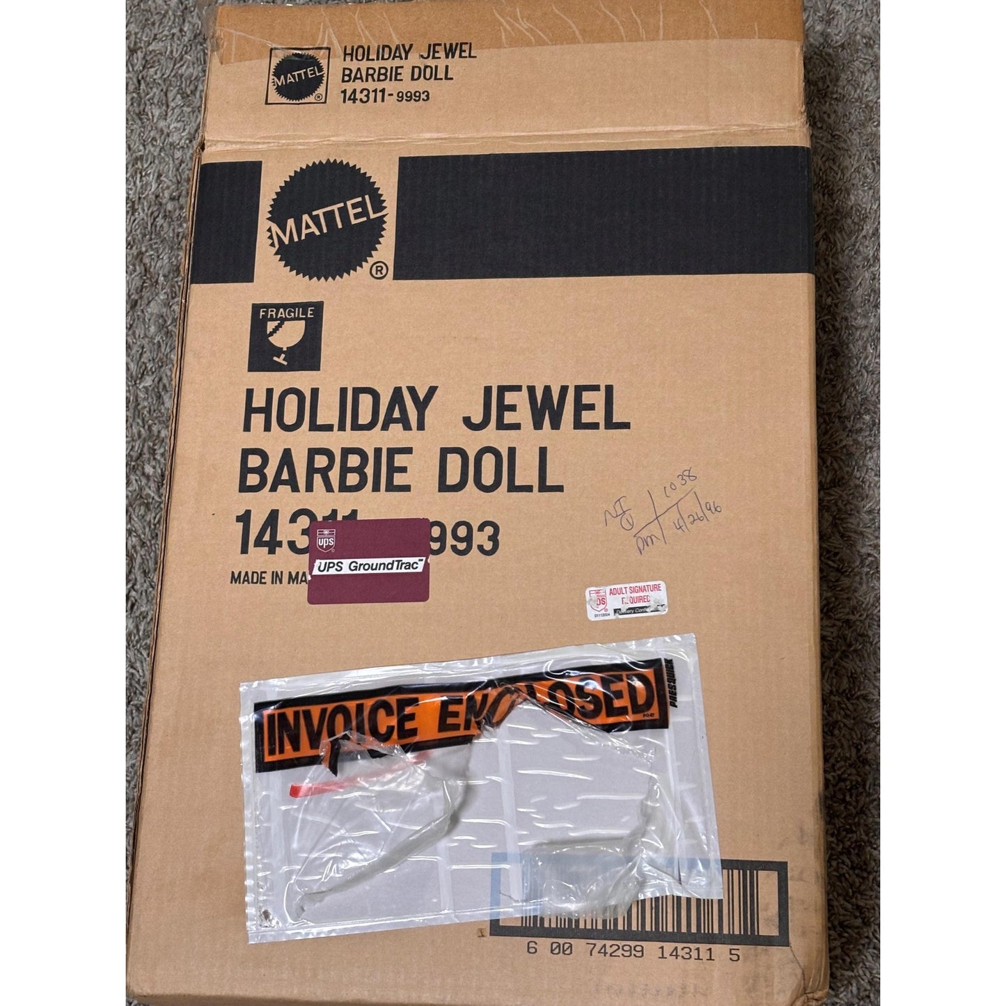 Vintage Barbie Holiday Jewel Porcelain Collection Doll 1995 #14311 Shipping Box