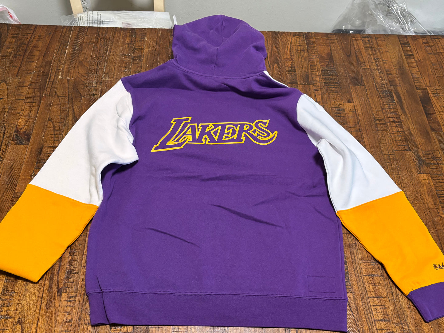 Los Angeles LA Lakers Mitchell & Ness HWC Hardwood Classic Nba Retro Fusion 2.0 Colorblock Pullover Hoodie Men’s Large L New NWOT