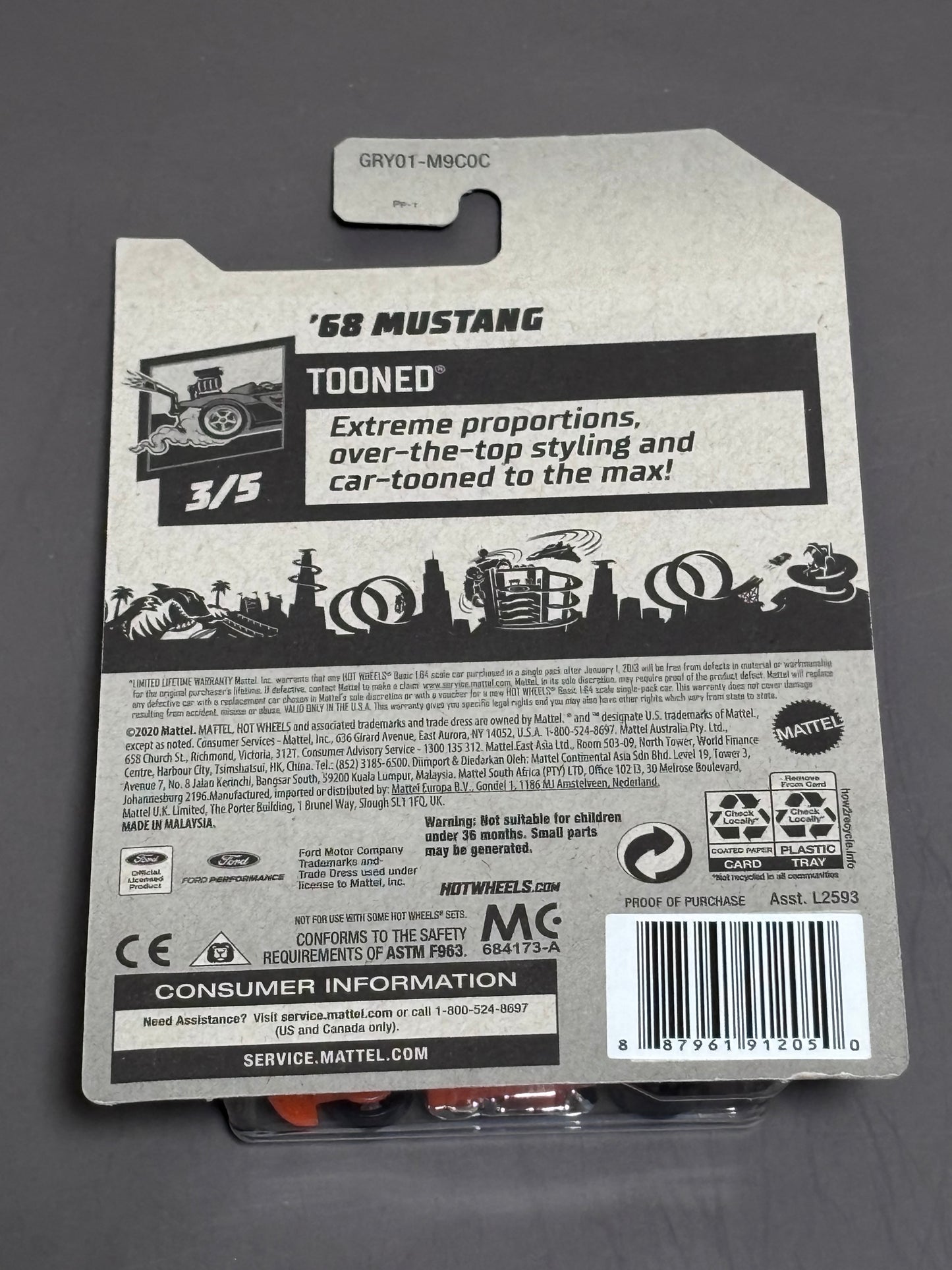 Mattel Hot Wheels 2021 Tooned 3/5 Black '68 Mustang 40/250 New