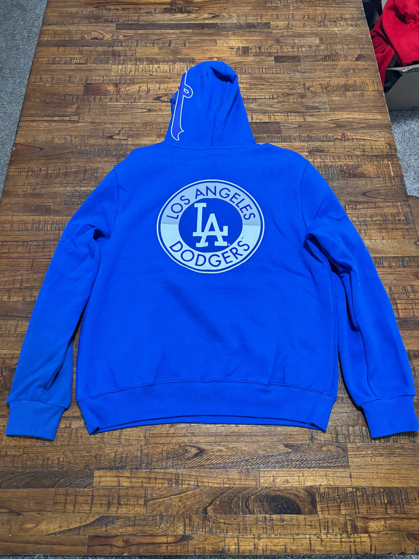 Los Angeles LA Dodgers Mitchell & Ness MLB Baseball Cooperstown City Collection Big Face Team Logo 1988 World Series Patch Long Sleeve Shirt Sweater Hooded Hoodie Royal Blue White Mens Large L New NWOT