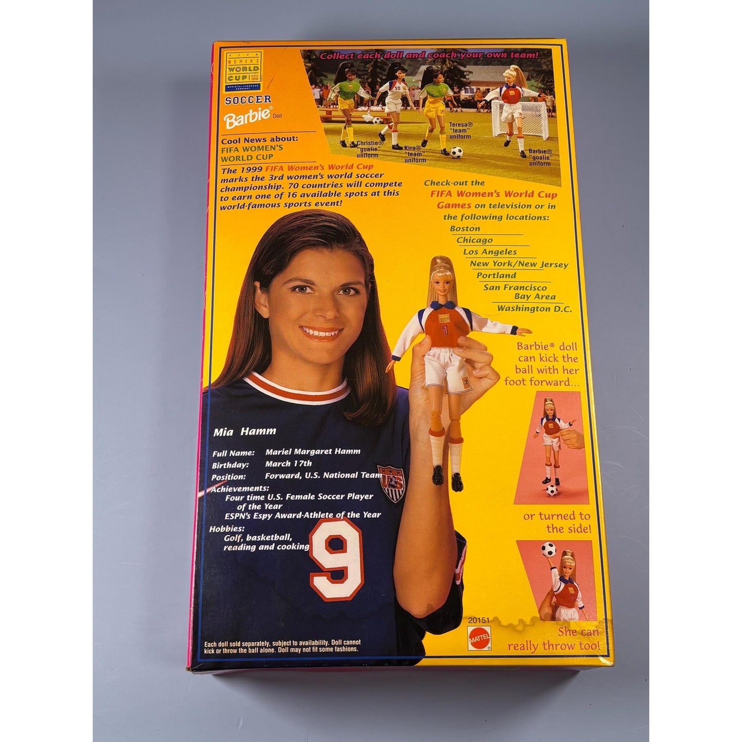 Vintage Soccer Barbie USA Women's World Cup Mia Hamm 1998 New Mattel 20151