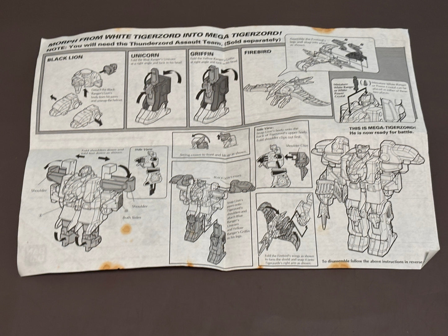 Assembly Instructions Mighty Morphin Power Rangers White Tigerzord Bandai 1994