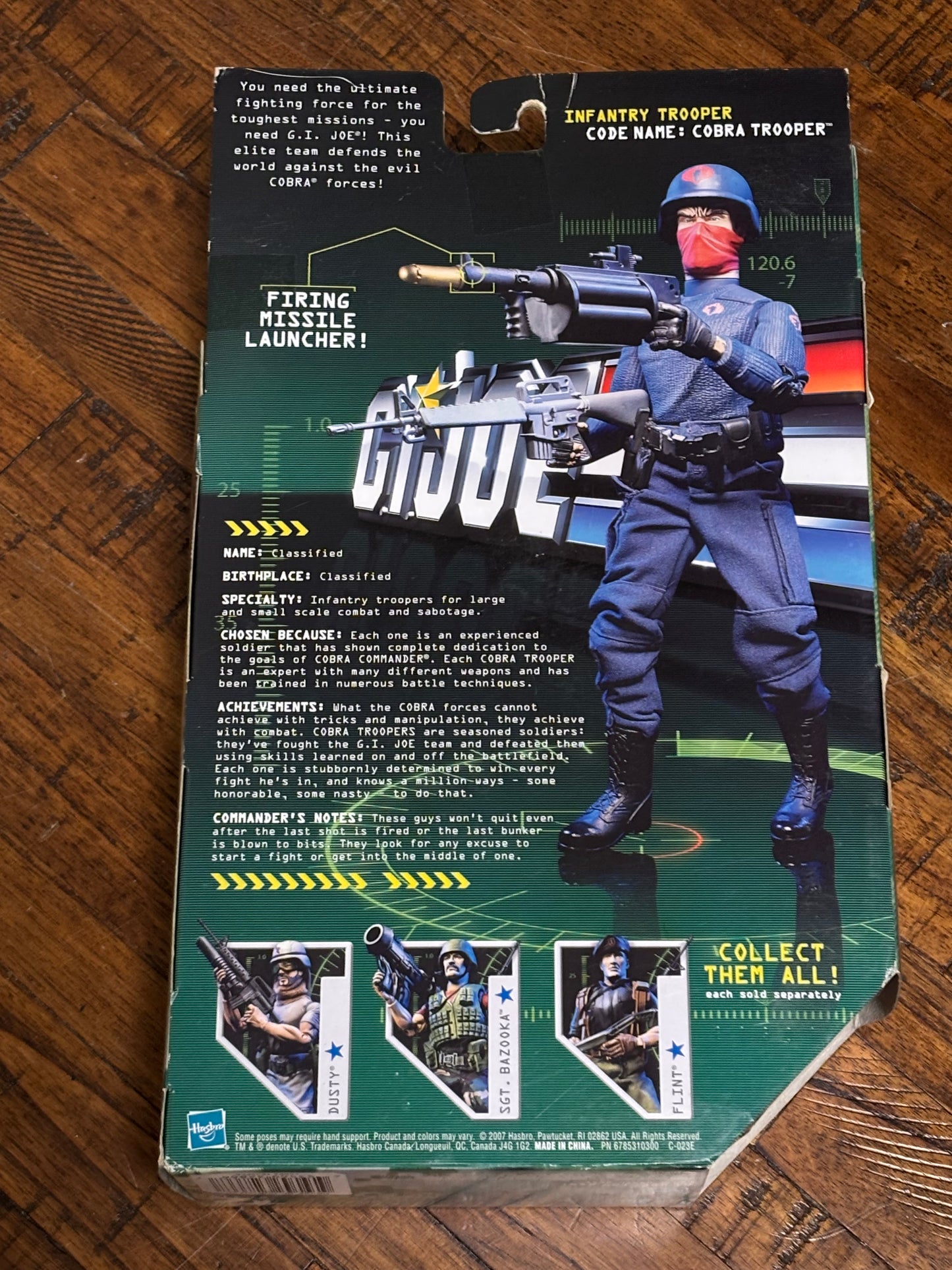 G.I.Joe Hasbro Cobra Infantry Trooper with Firing Missile Launcher Action Figure New 12” 2007