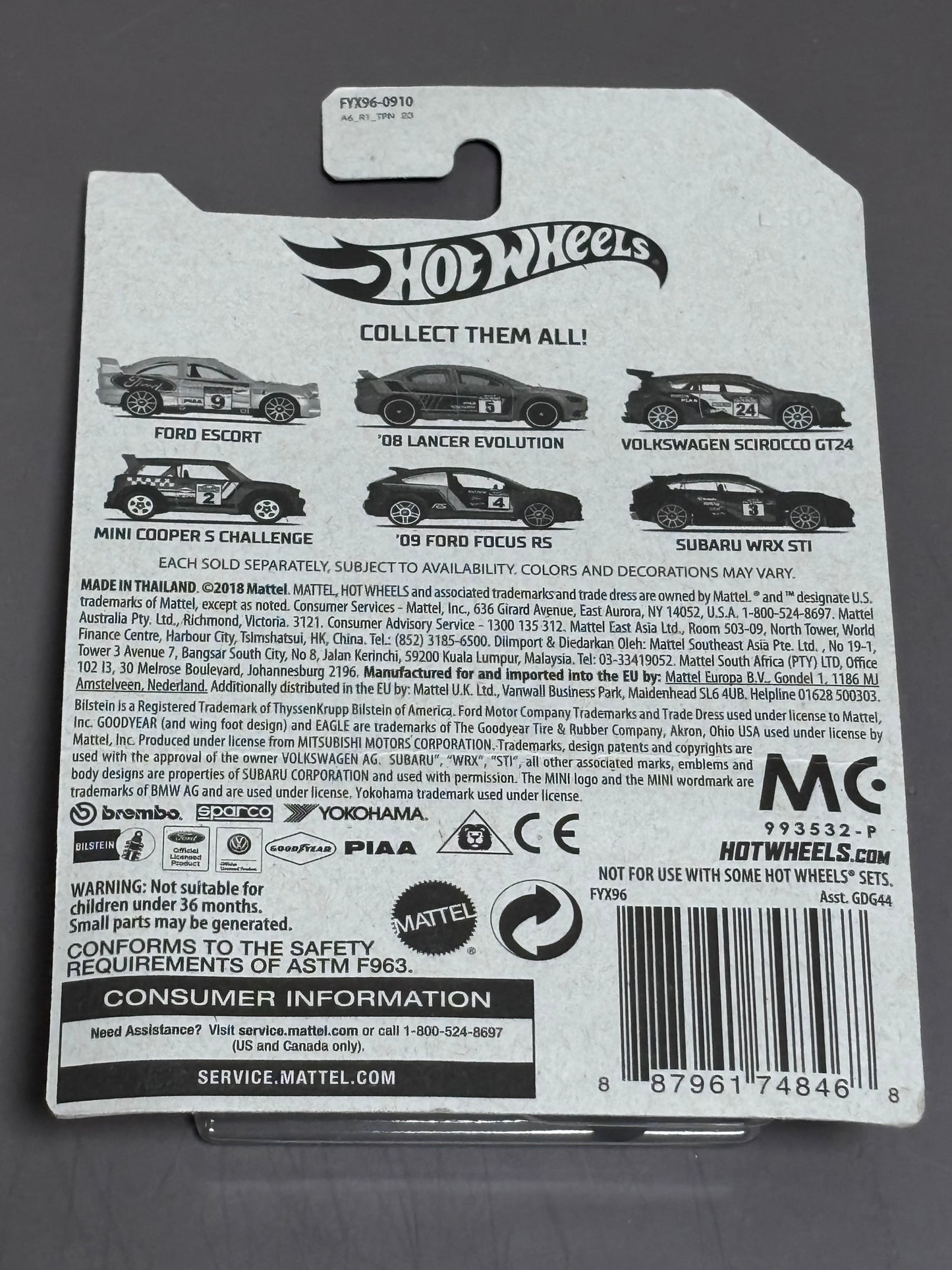 Hot Wheels Ford Escort (2018) Mattel Rally Sport White Toy Car 1/6