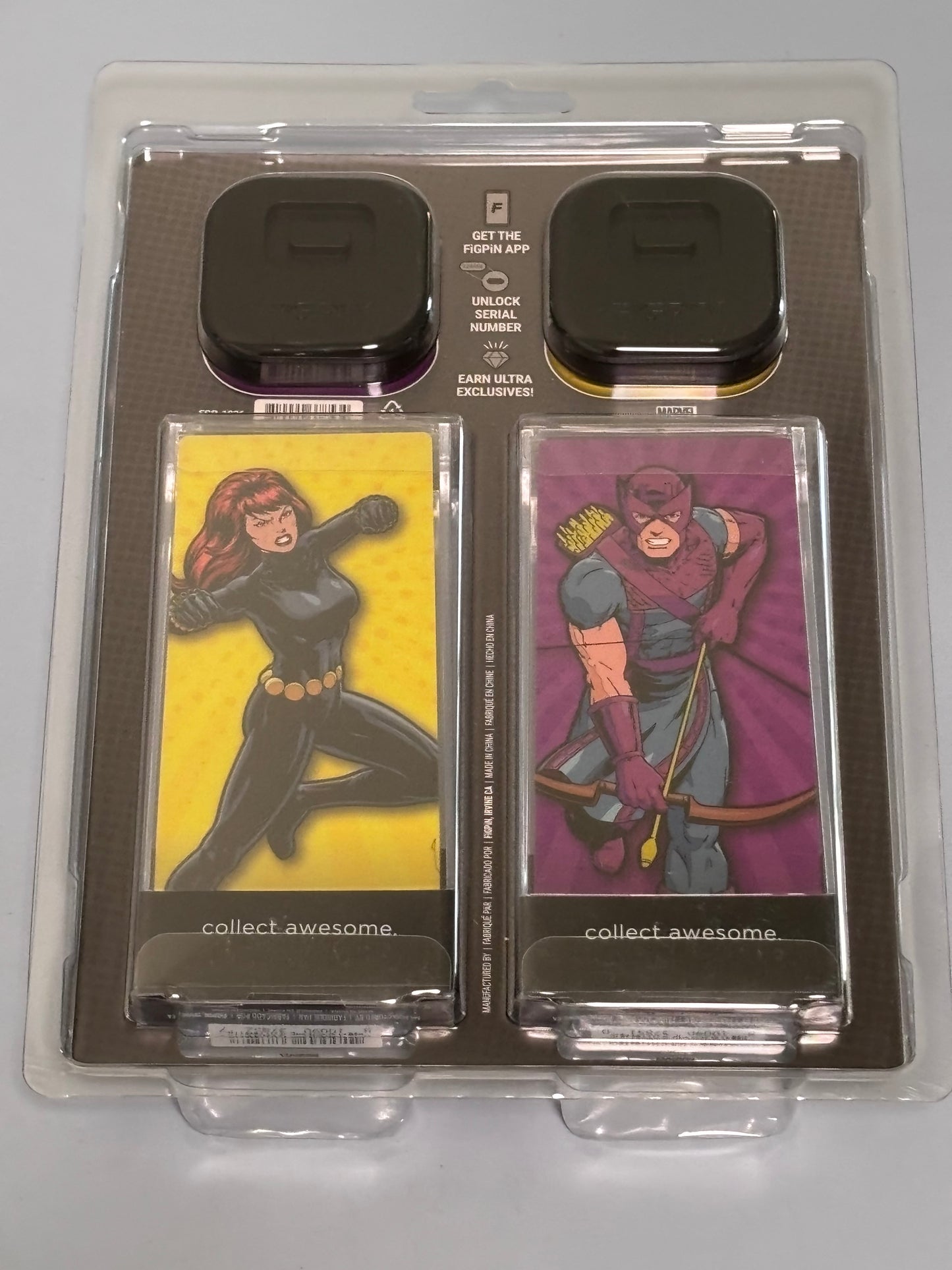 Figpin Classic Hawkeye Pin #1491 and Black Widow Pin #1492 Marvel 2-Pack Set New