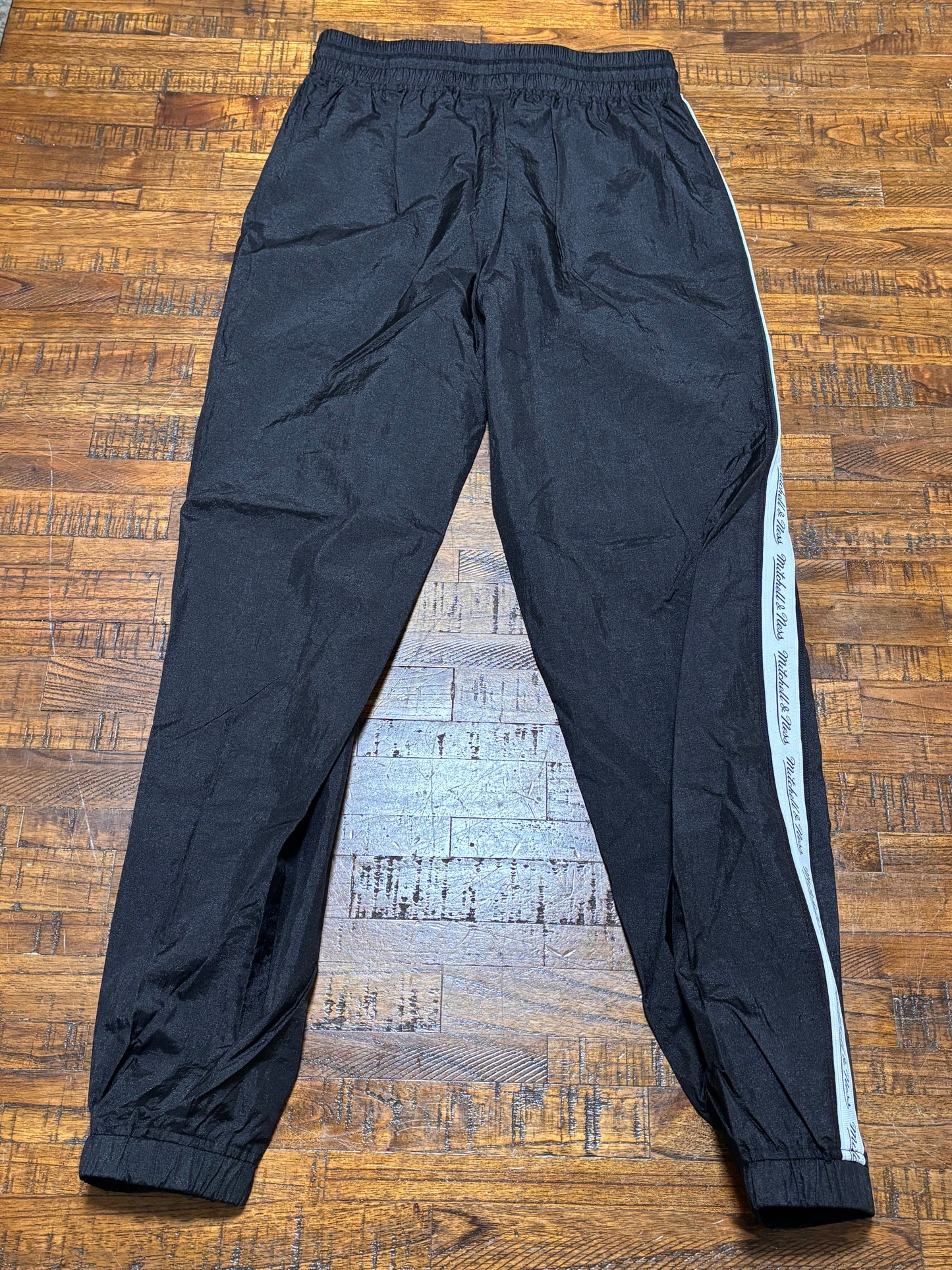 Mitchell & Ness Branded Windbreaker Track Pants Drawstring Black White Striped Women’s Medium M New NWOT