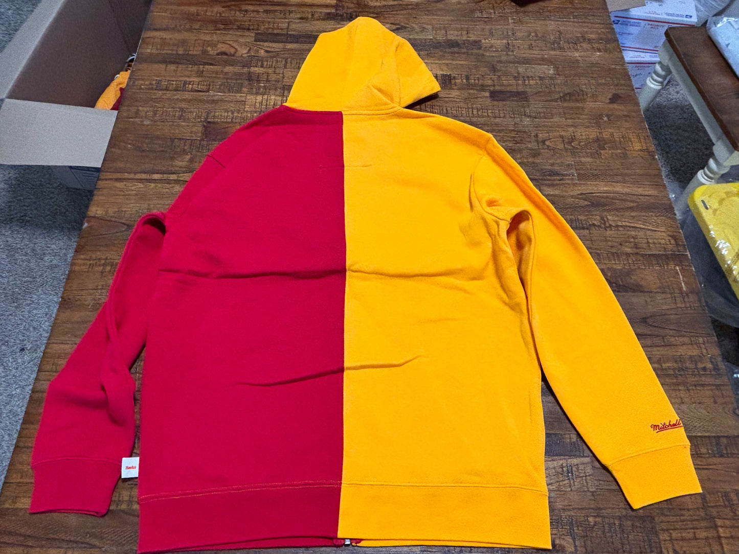 Atlanta Hawks Mitchell & Ness Hardwood Classic HWC NBA Retro Color Block Full Zipper Hoodie Hooded Sweat Shirt Red Yellow Gold Men’s Large L New NWT