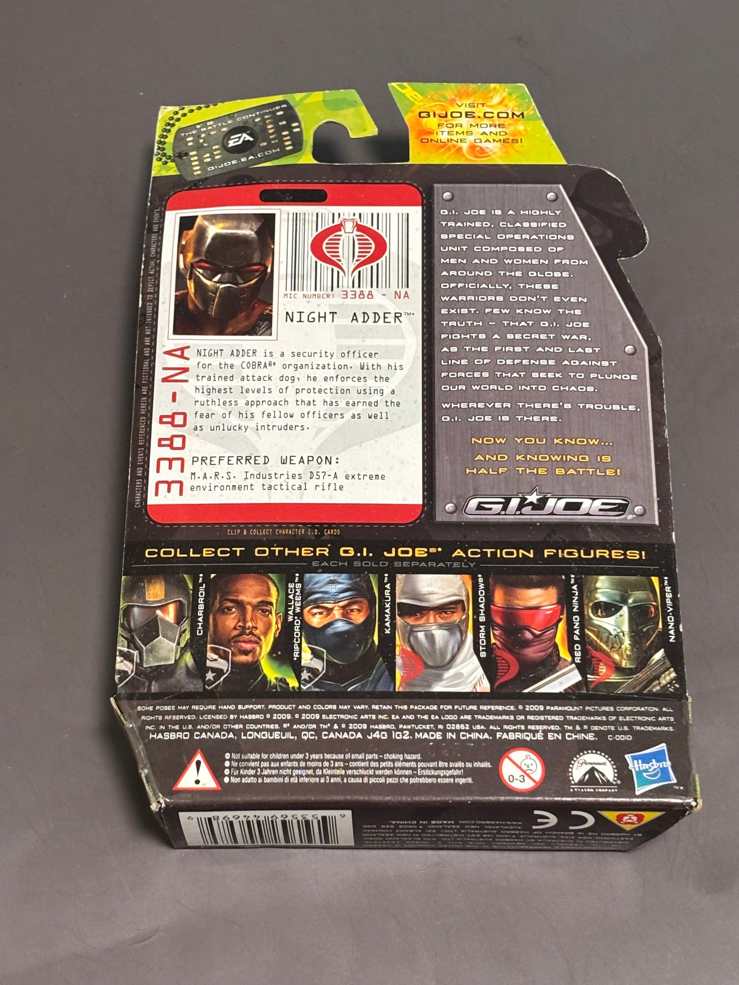 Near Mint Card GI JOE COBRA Night Adder Cobra Security ROC Rise of Cobra 25th