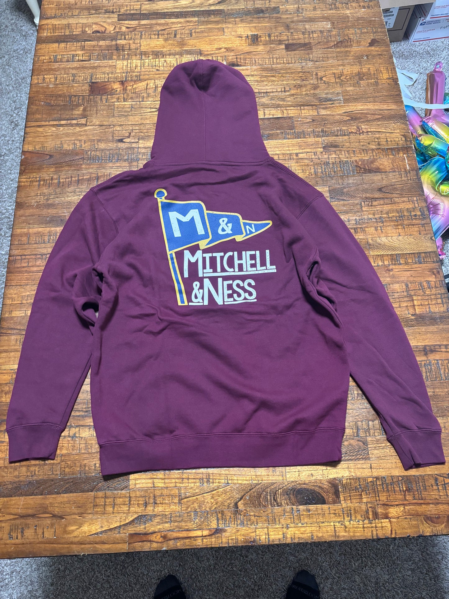 Mitchell & Ness Branded Sports Big Logo Flag Pullover Sweat Shirt Hoodie Hooded Long Sleeve Tee T Shirt Purple Men’s Large L New NWT