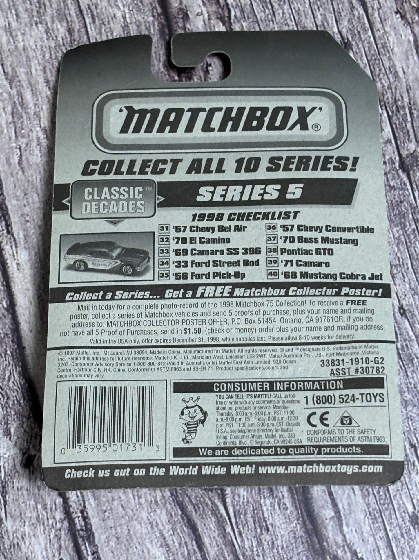 1998 Matchbox black '57 Chevy Bel Air 31/75 Classic Decades 1:64 Scale New