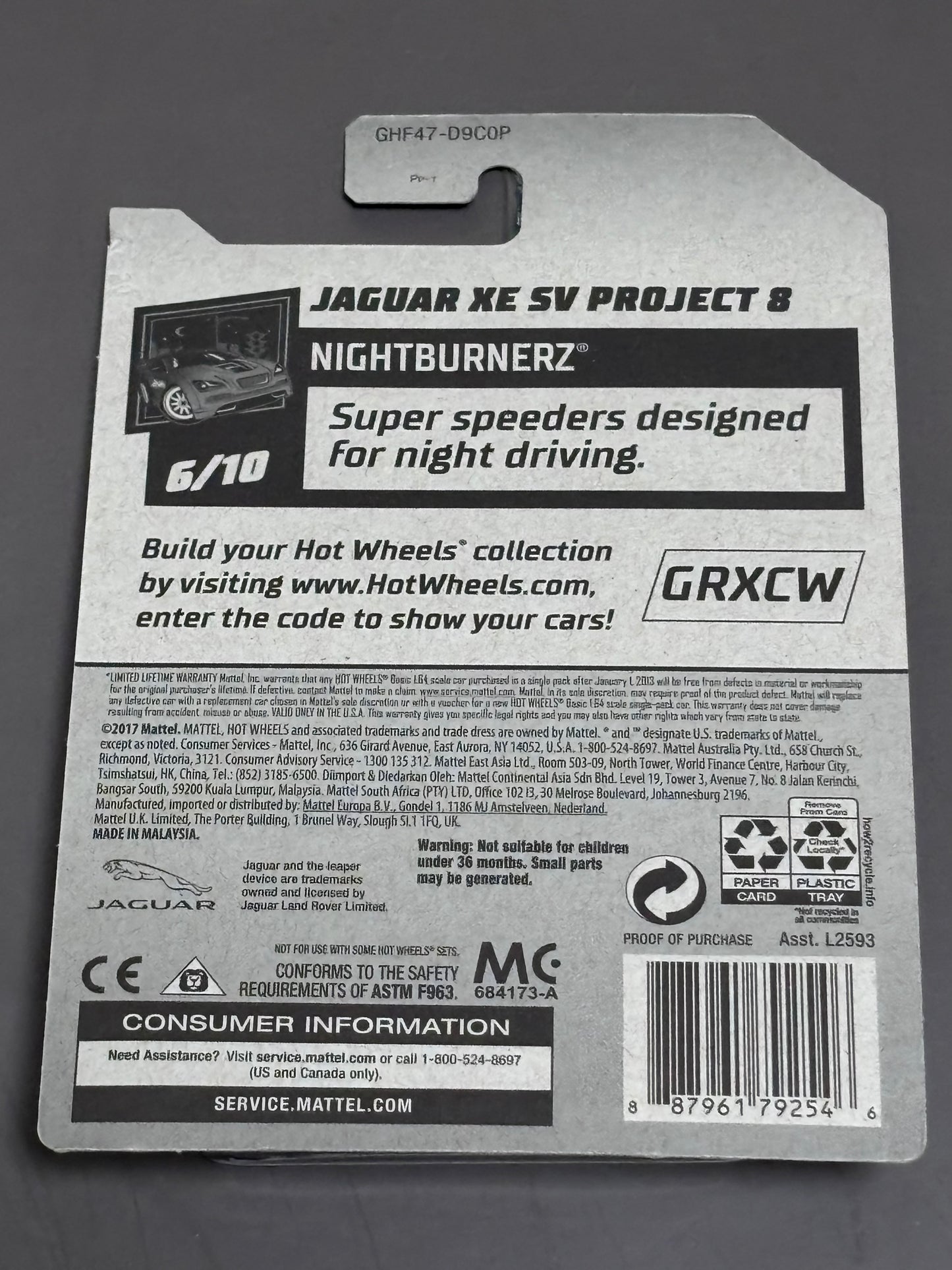 Hot Wheels Jaguar XE SV Project 8 Silver # 171/250 Nightburnerz # 6/10 New 2020