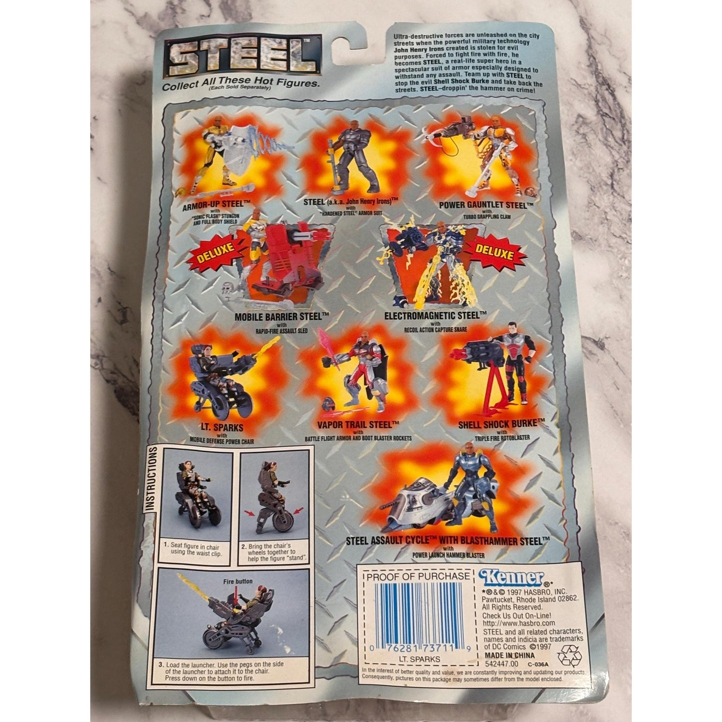 Vntg 1997 Kenner STEEL Superman Lt. SPARKS w/ Mobile Defense Power Wheel Chair