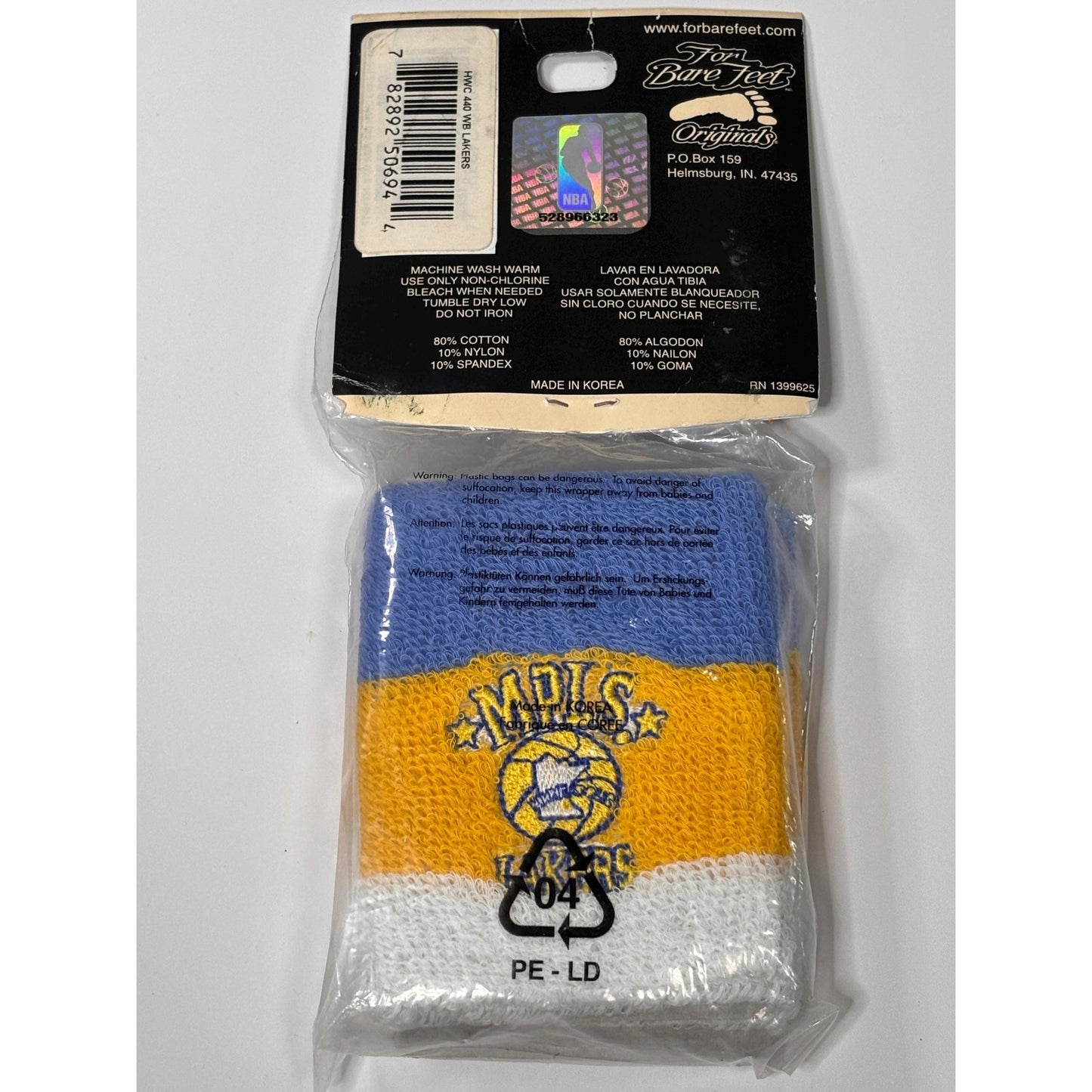 For Bare Feet 2 Authentic NBA Wrist Band MPLS Minneapolis Los Angeles Lakers