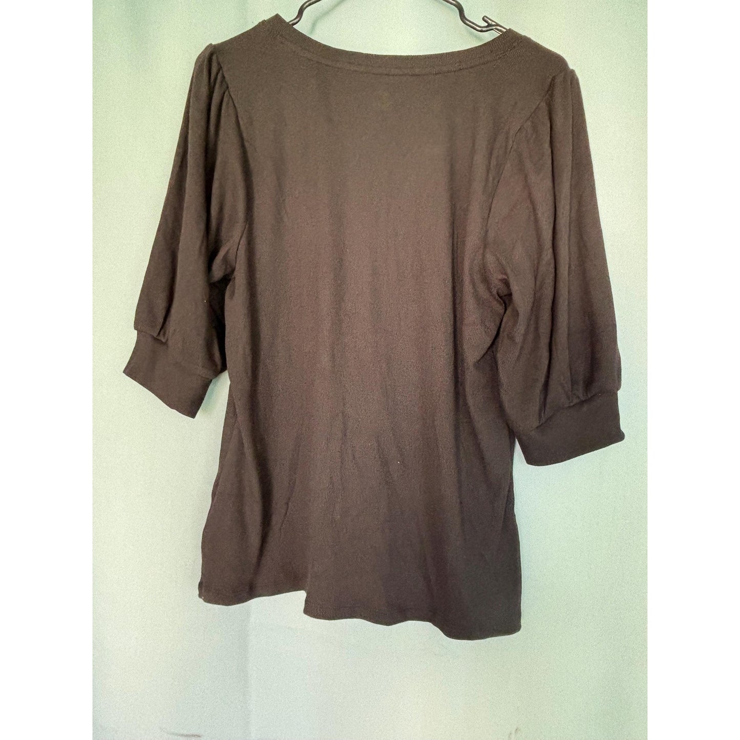 The Gap Fitted Henley Puff Sleeve Top Shirt Ribbed Black XL NWT