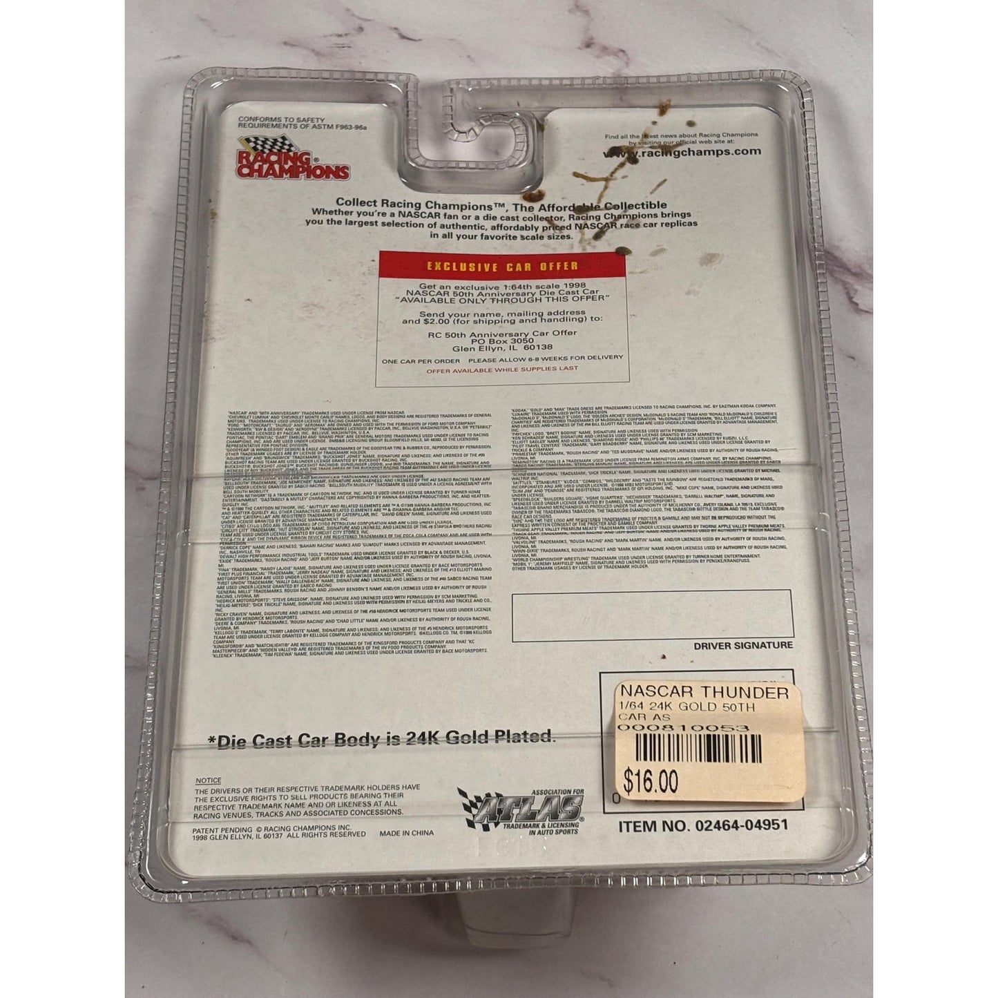 Racing Champions 50th Anniversary 24k Gold Nascar Series Thorn Apple Valley #98