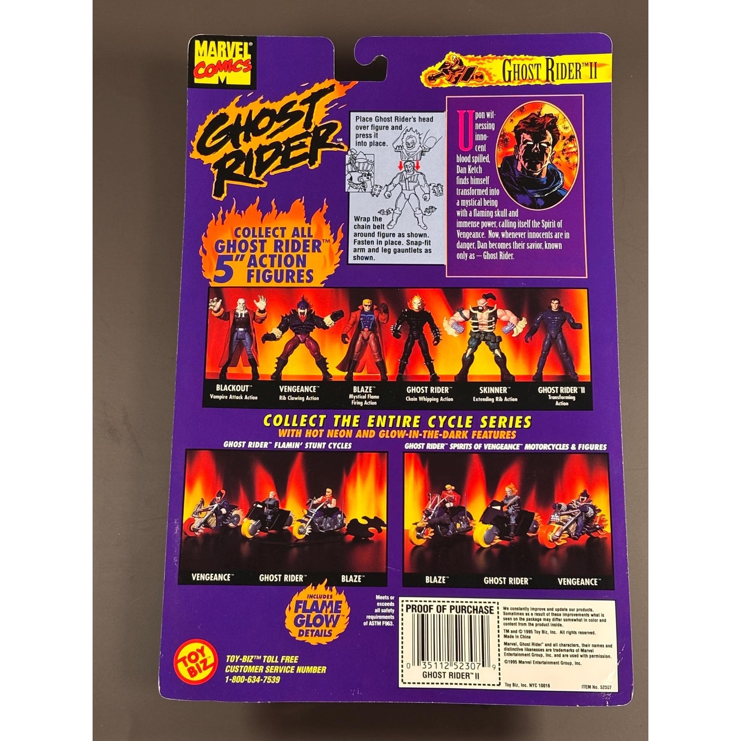 1995 Marvel Comics Toy Biz Ghost Rider II with Glow In The Dark Features Vintage