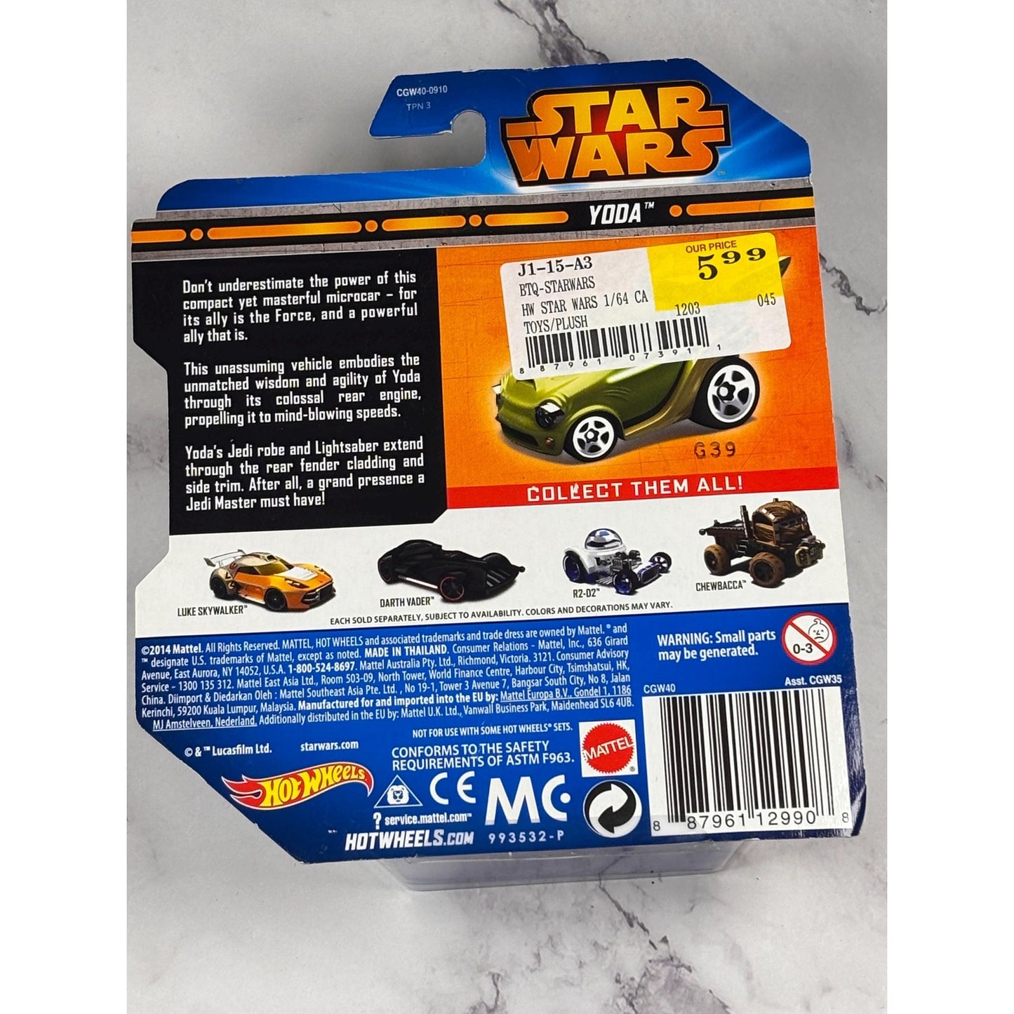 Hot Wheels Star Wars Universe Yoda Diecast Character Car 1:64 Scale New