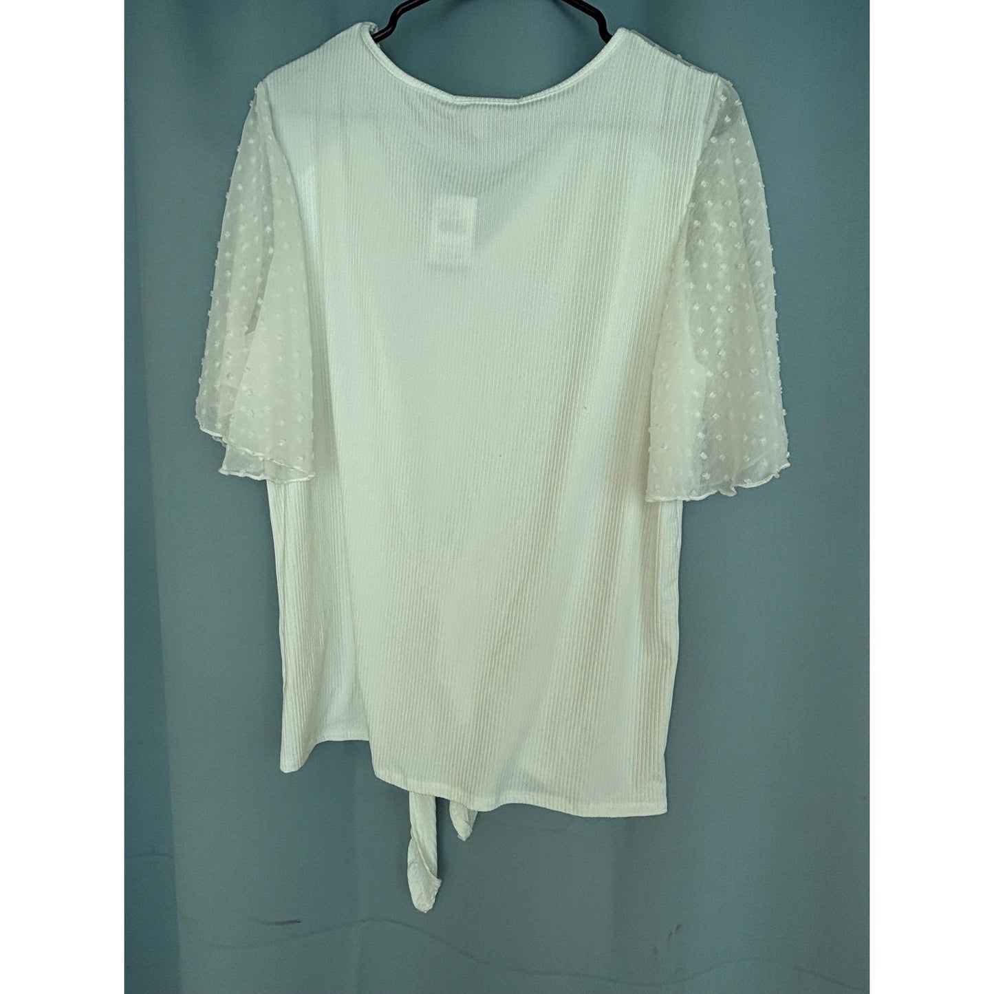 Wilde White Womans Ribbed Knit Poly Spandex Lace Top Shirt XL NWT
