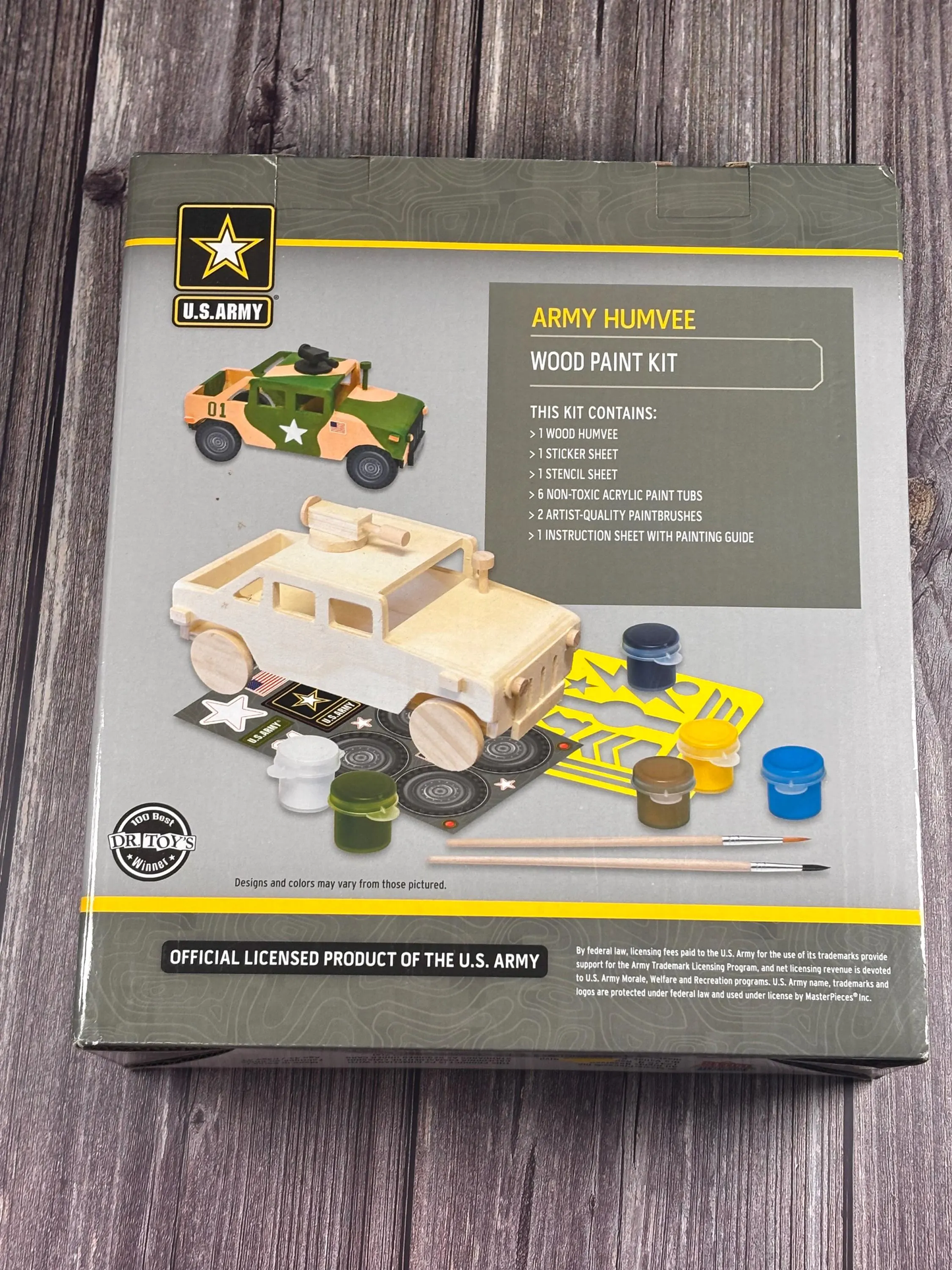 U.S. Army Humvee Wood Craft Paint Kit W/ Brushes Acrylic Paints Masterpiece New