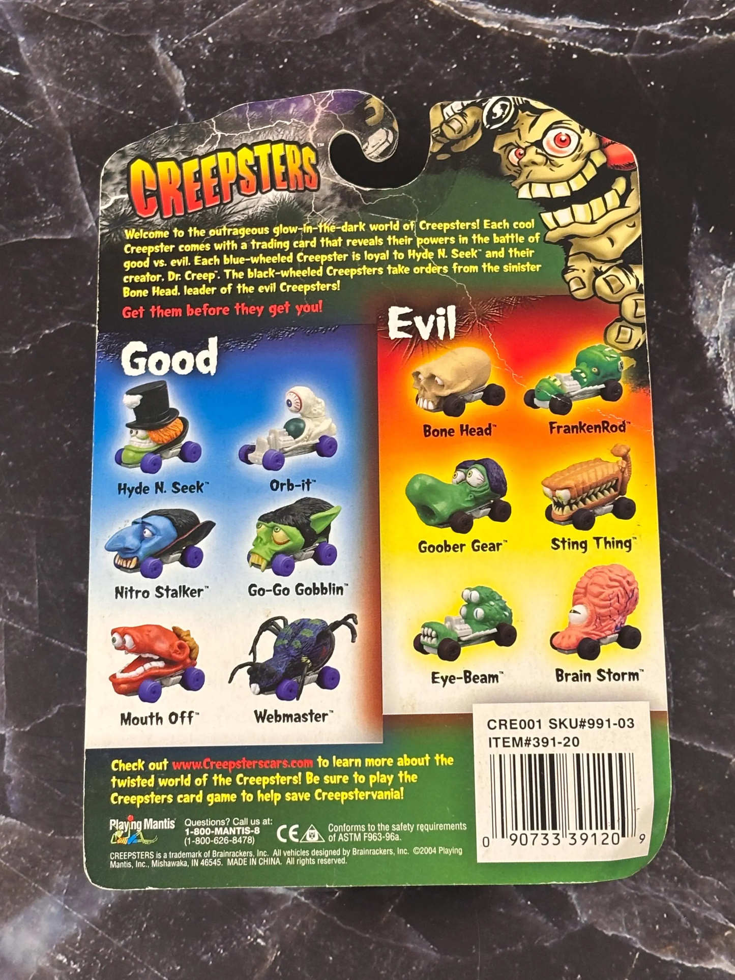 2004 Playing Mantis Creepsters Glows in the Dark Monster Head Die Cast Car New Good Orb-it