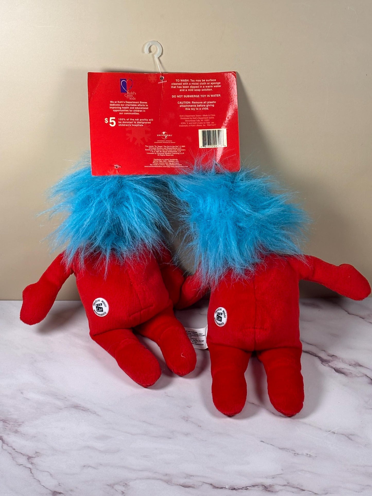 New Kohls Cares for Kids 12" Dr Seuss Plush Thing 1 & 2 Dolls w/Tags 2003