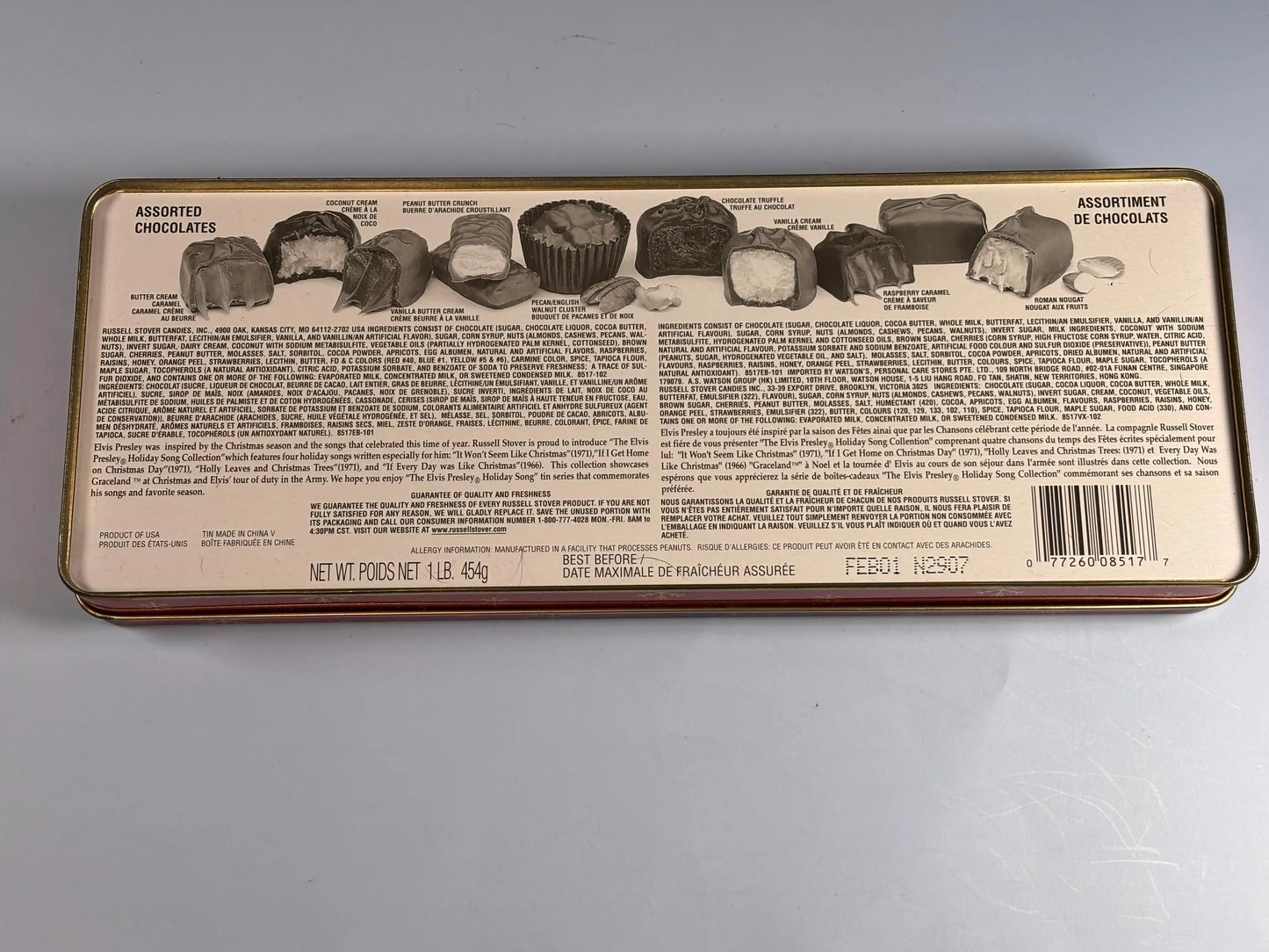 Elvis Presley Russell Stover Christmas Candy Tin Collectible Box 2002 Vintage 12x5”