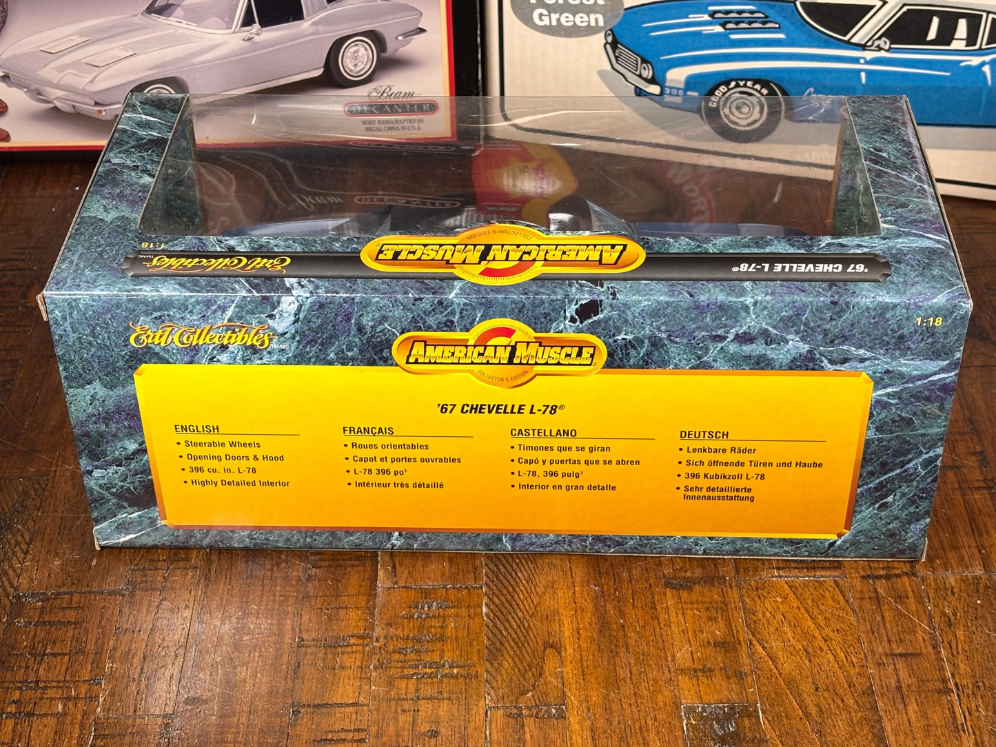 American Muscle 1:18 ’67 Chevy Chevelle L-78 Ertl Blue Black Vinyl Top New
