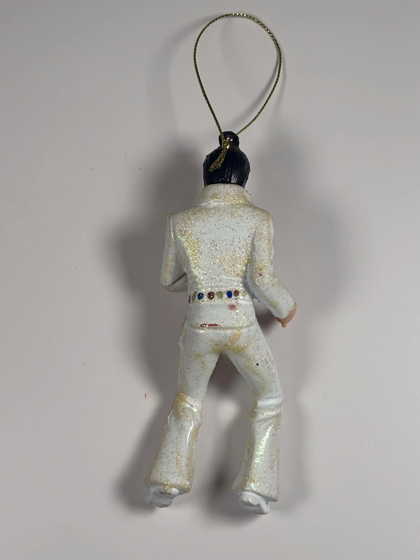 Kurt Adler, Elvis Presley glitter, white suit, microphone Christmas ornament 5"