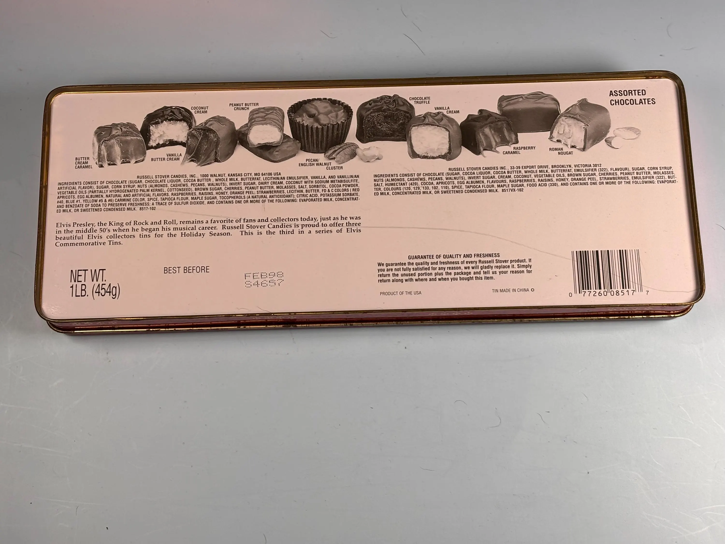 Elvis Presley Russell Stover Christmas Candy Tin Collectible Box 1998 Vintage 12x5”