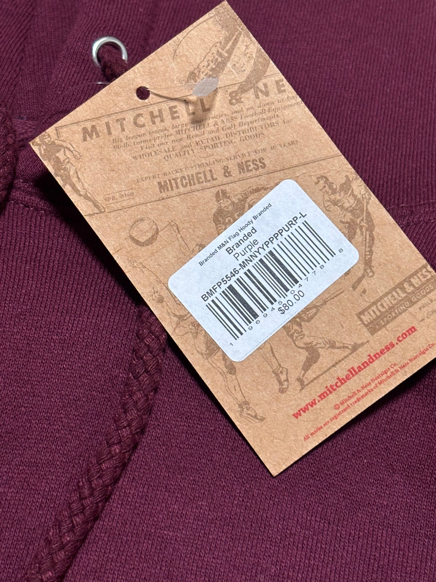 Mitchell & Ness Branded Sports Big Logo Flag Pullover Sweat Shirt Hoodie Hooded Long Sleeve Tee T Shirt Purple Men’s Large L New NWT