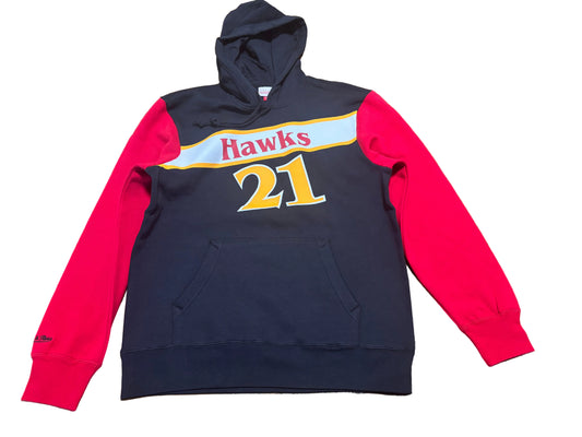Dominque Wilkins Atlanta Hawks Mitchell & Ness Hardwood Classic HWC NBA Retro #21 Pullover Hoodie Hooded Sweat Shirt Red Black Men’s Large L New NWT